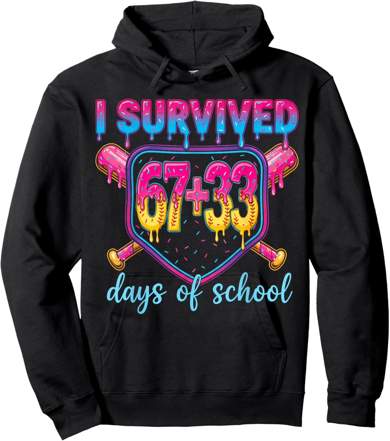 I Survived 67+33 Days of School 100 Days 6 7 Kids Boys Girls Hoodie - Hoodie | Black