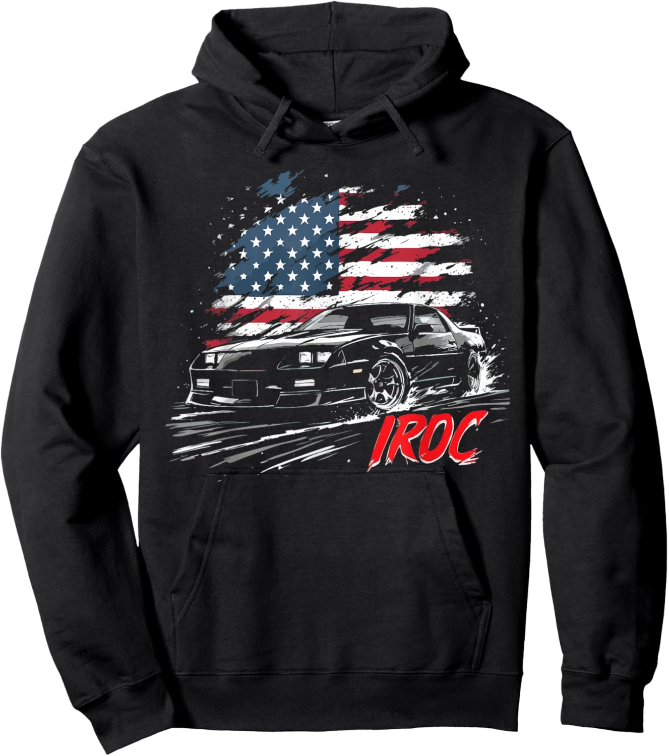 Muscle Car Z28 Mid 1980's IROC Z USA Flag Racing Graphic Hoodie - Hoodie | Black