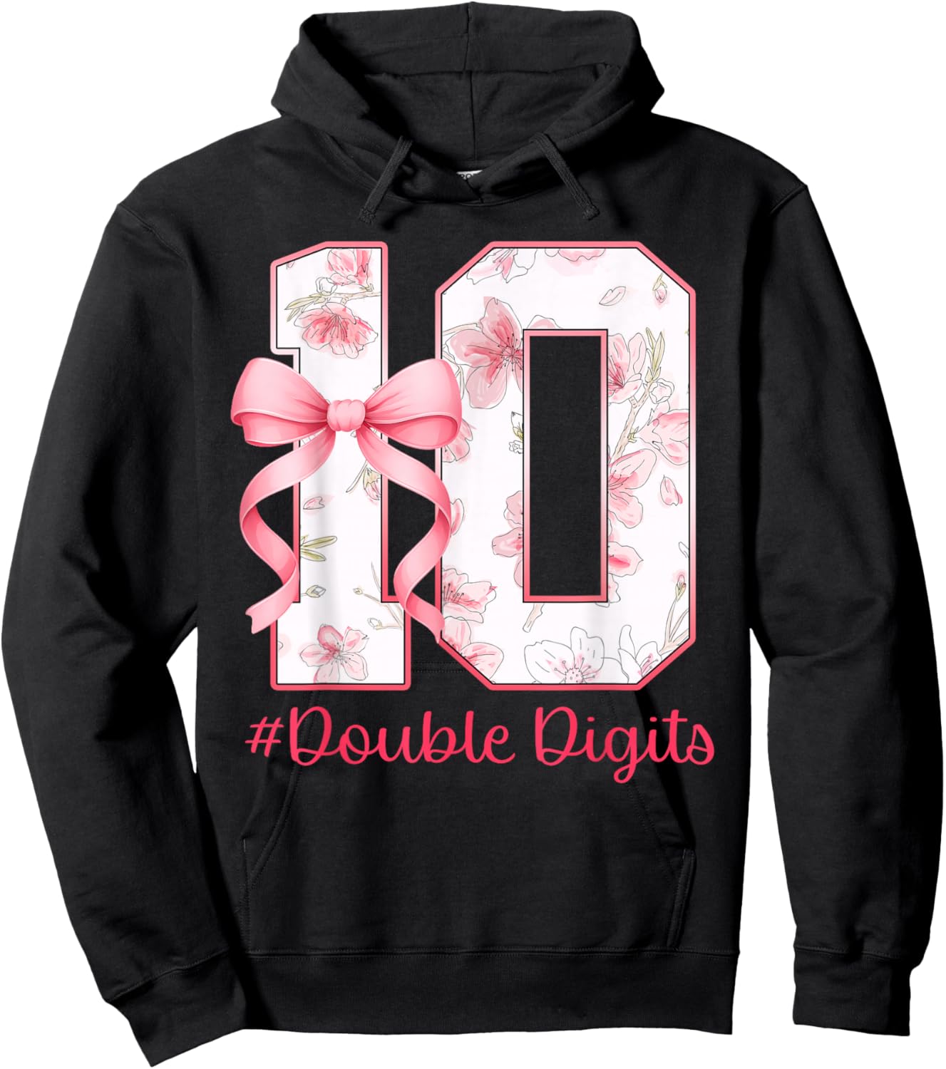 10th Birthday Girl Pink Coquette Bow 10 Year Old Aesthetic Hoodie - Hoodie | Black