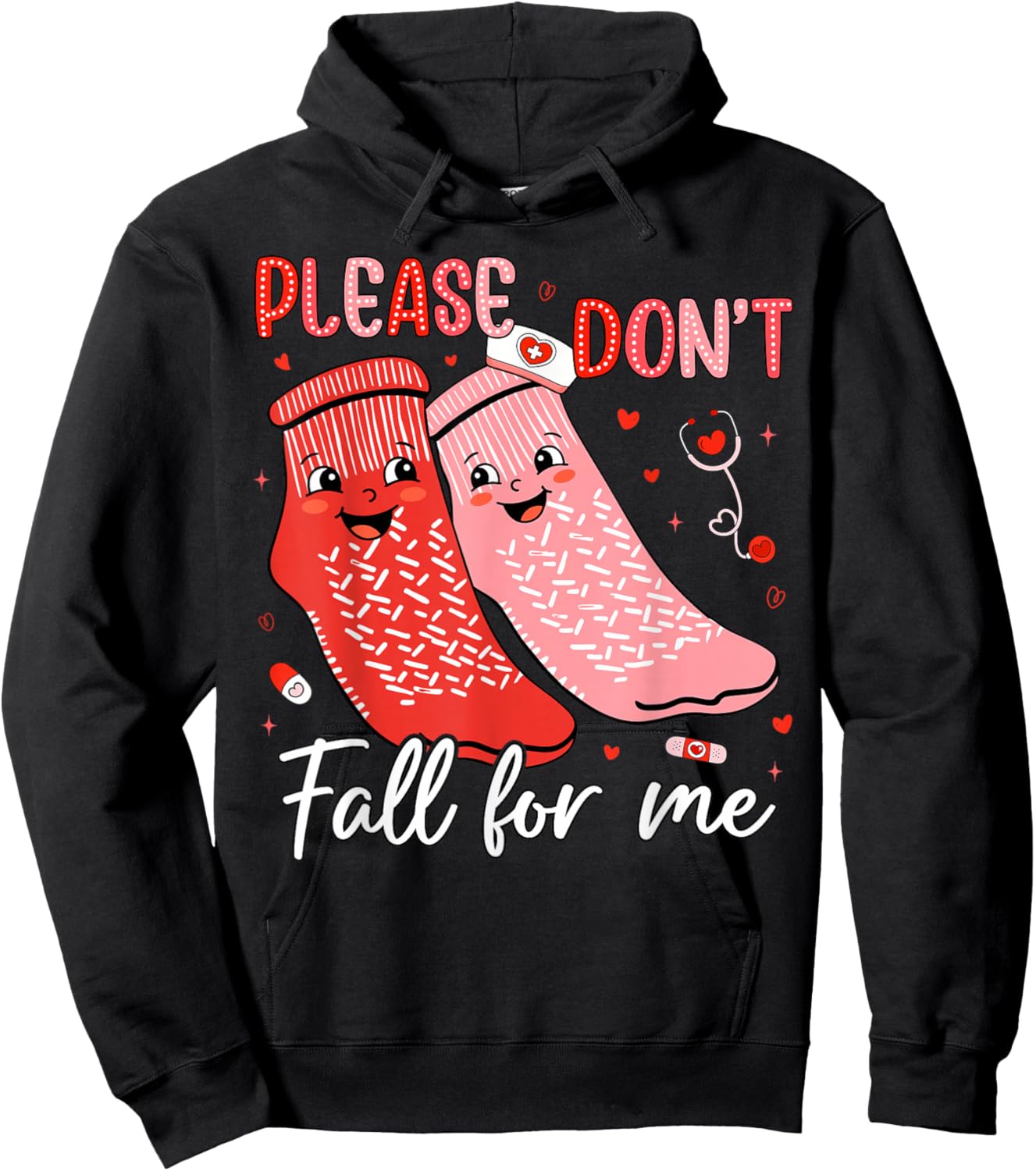 Please Don't Fall for Me Nurse Valentines Red Socks Women Hoodie - Hoodie | Black