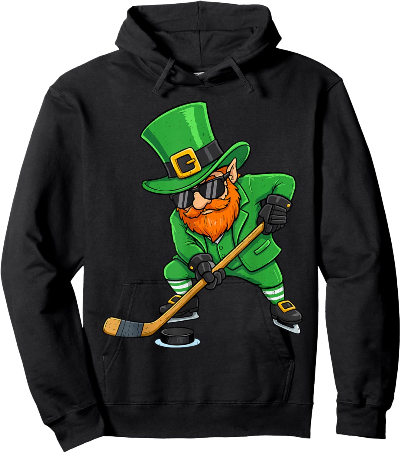 Leprechaun Playing Hockey St Patricks Day Sport Men Boys Kid Hoodie - Hoodie | Black