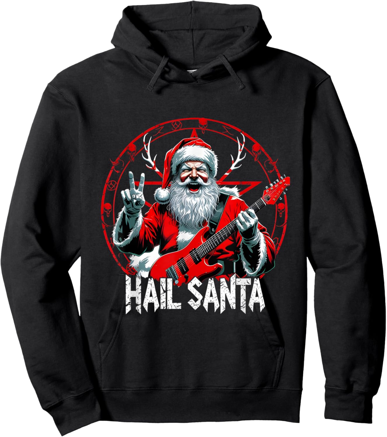 Funny Xmas Santa Sleigher Heavy Metal Rock Christmas Guitar Hoodie - Hoodie | Black
