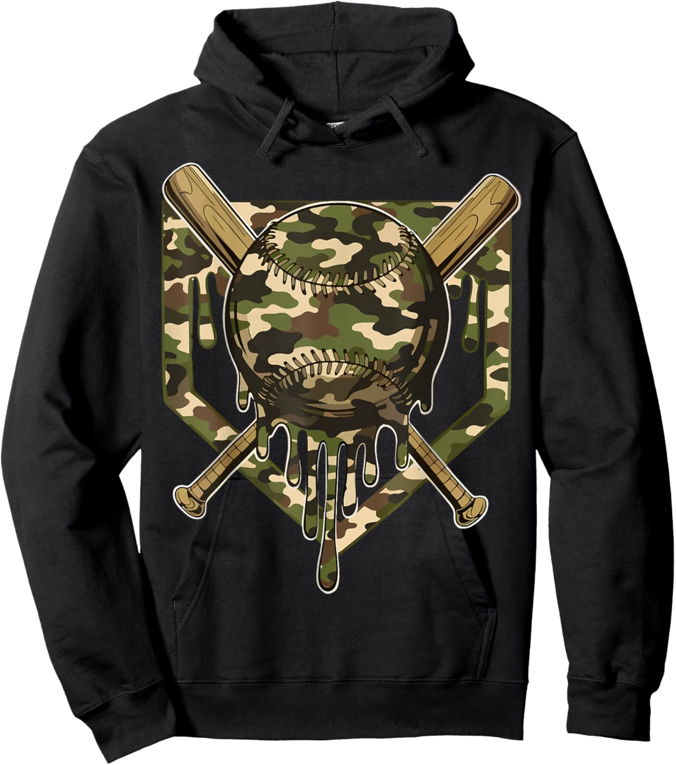 Baseball Drip for Boys Ice Cream Dripping Boys Baseball Camo Hoodie - Hoodie | Black