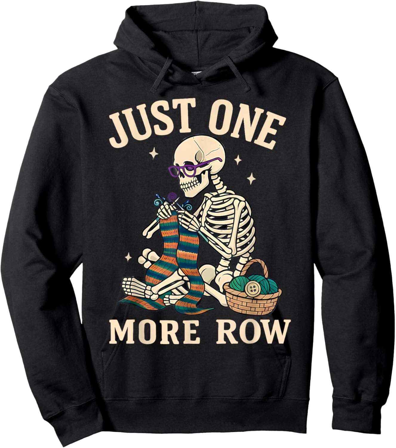Just One More Row Crochet Skeleton Crocheting Knitting Lover Hoodie - Hoodie | Black