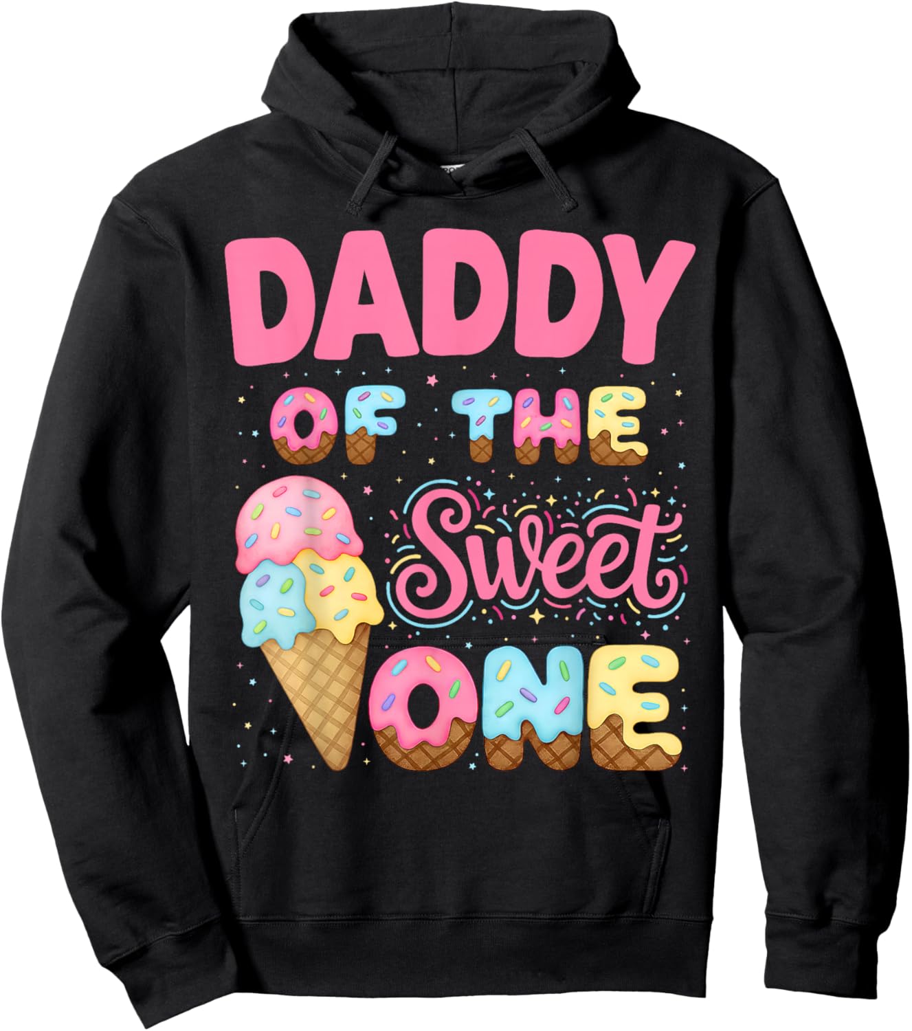 Daddy of The Sweet One Ice Cream Matching Birthday Family Hoodie - Hoodie | Black