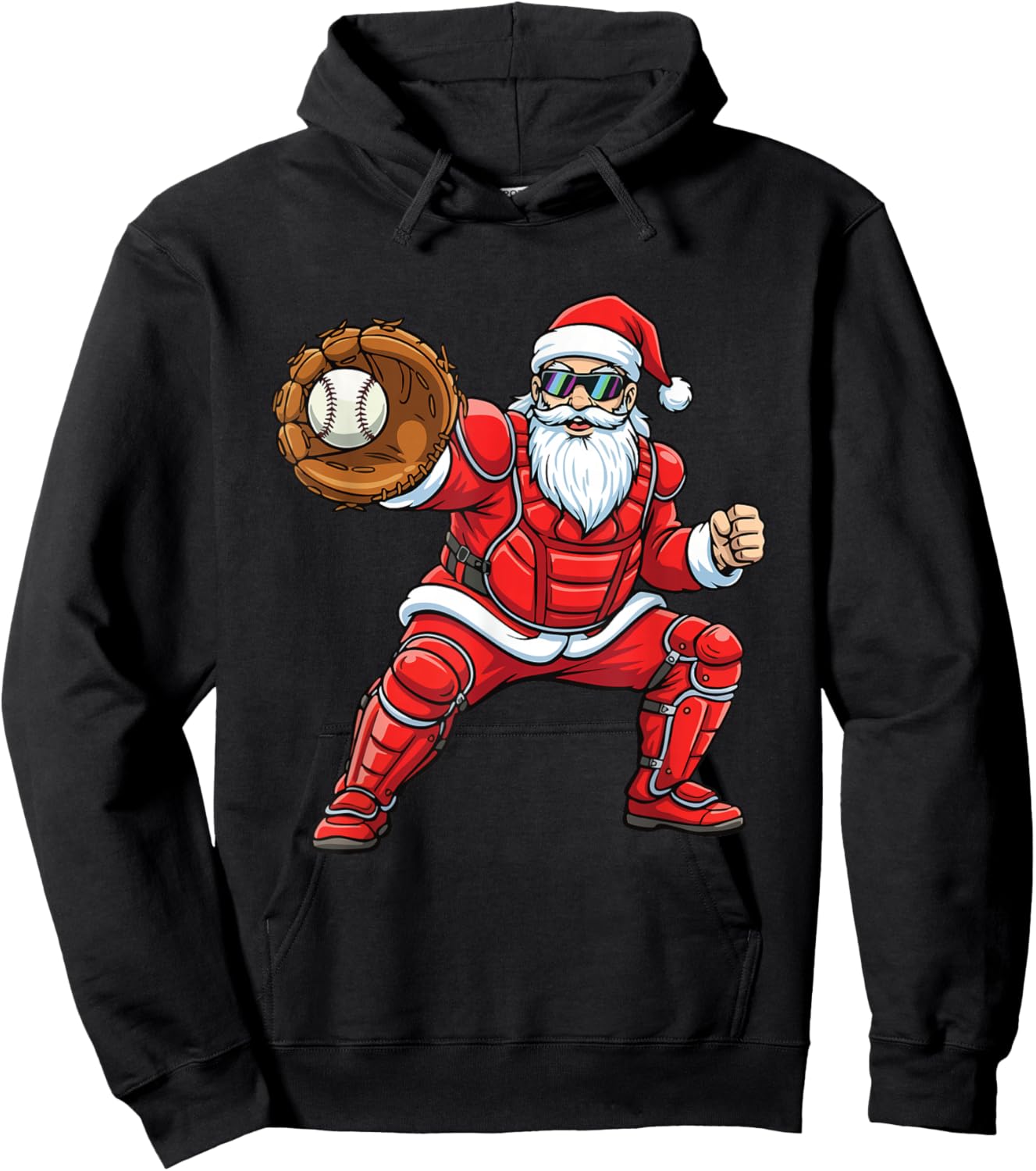 Santa Playing Baseball - Baseball Lover Baseballer Xmas Hoodie - Hoodie | Black