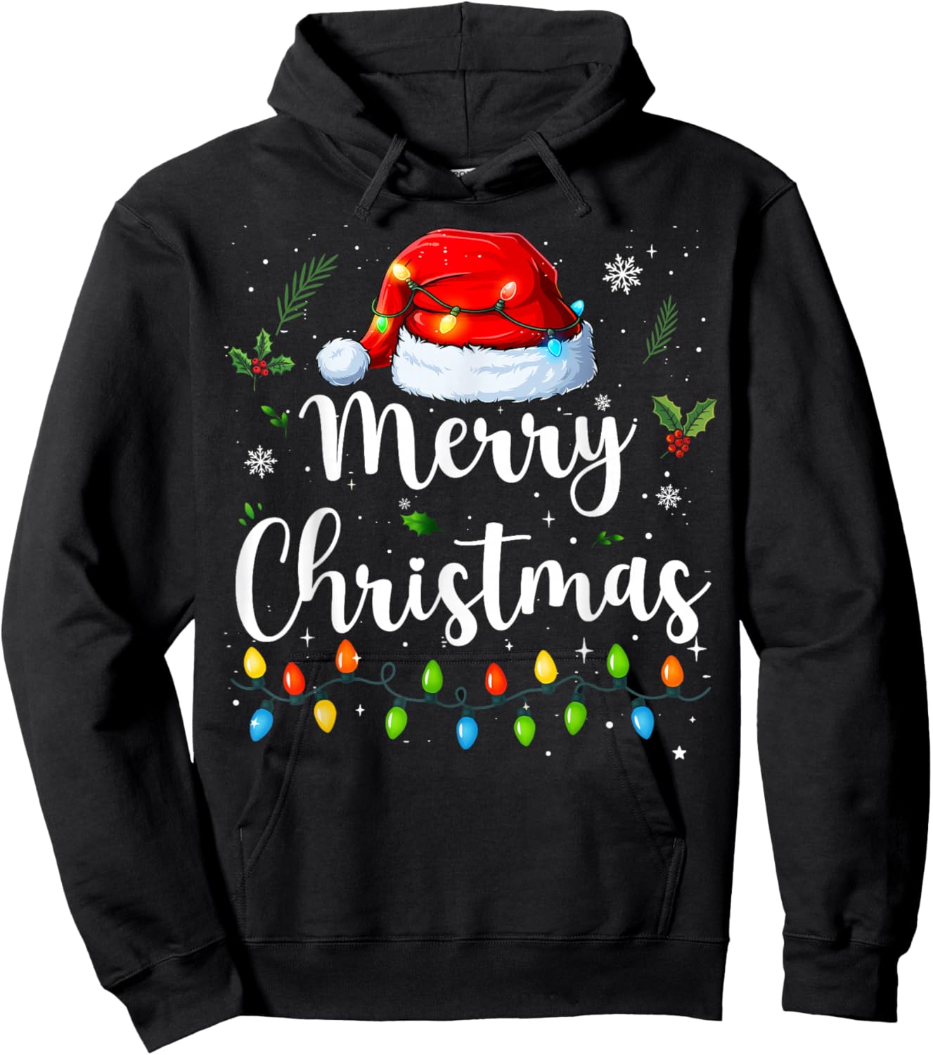 Merry Christmas Red Santa Hat Reindeer Xmas Matching Family Hoodie - Hoodie | Black