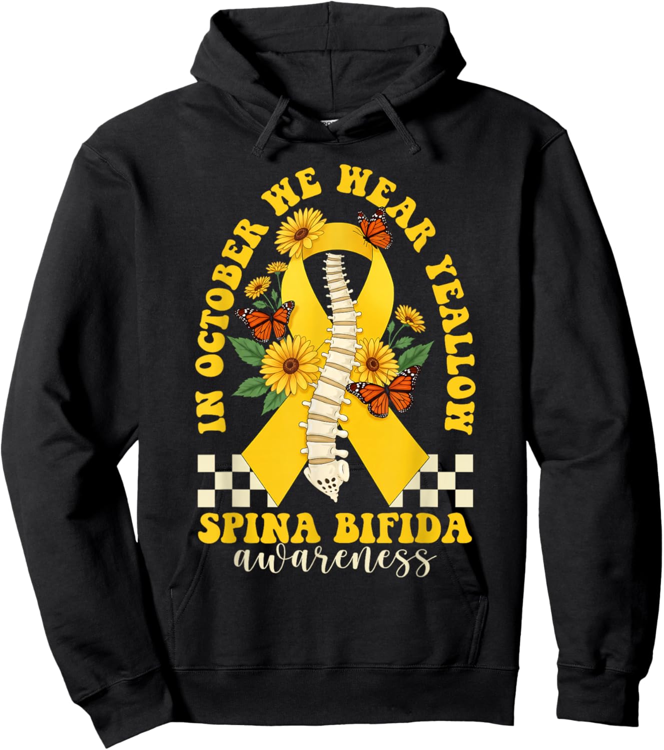 in October We Wear Yellow Ribbon Spina Bifida Awareness Hoodie - Hoodie | Black