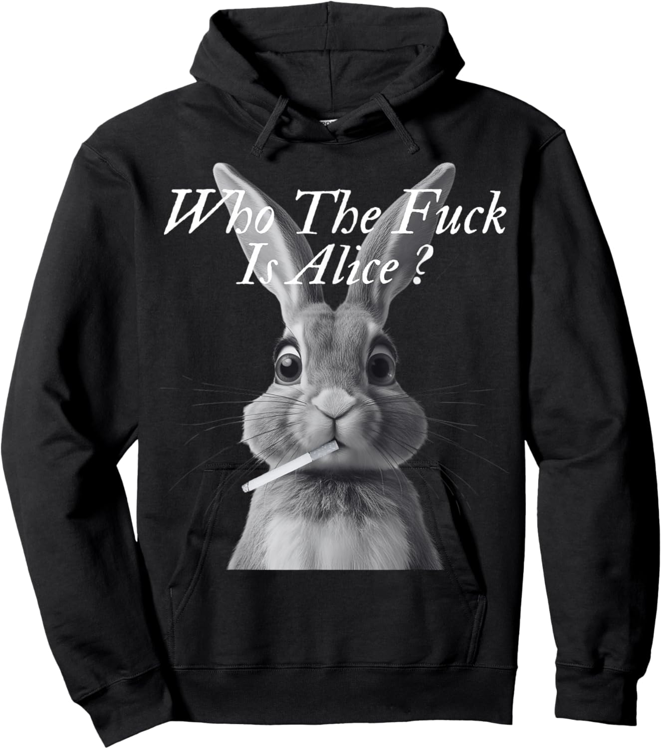 Retro Who The F_ck is Alice Funny Rabbit Hoodie - Hoodie | Black