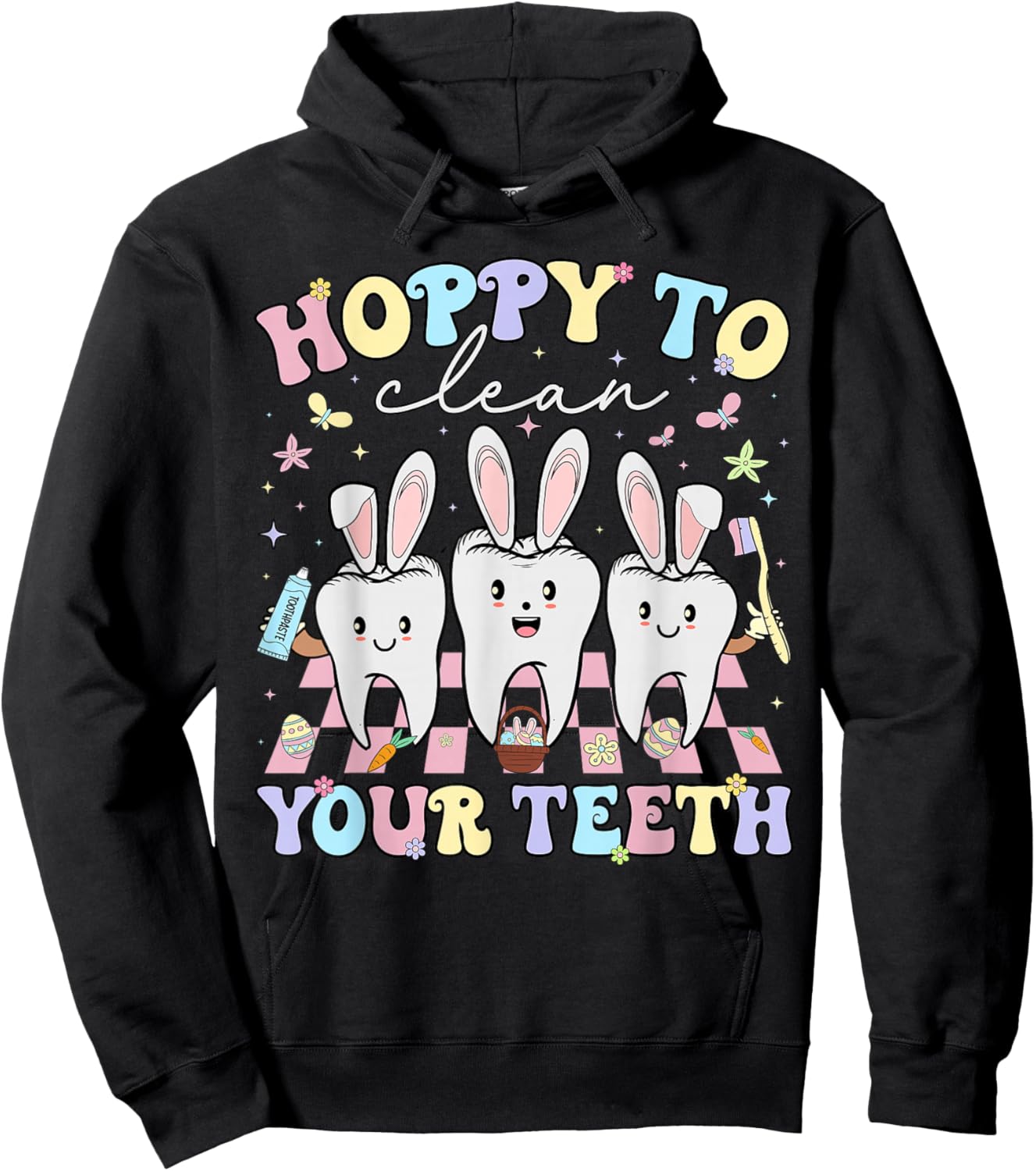 Hoppy to Clean Your Teeth Easter Dental Hygiene Squad Hoodie - Hoodie | Black