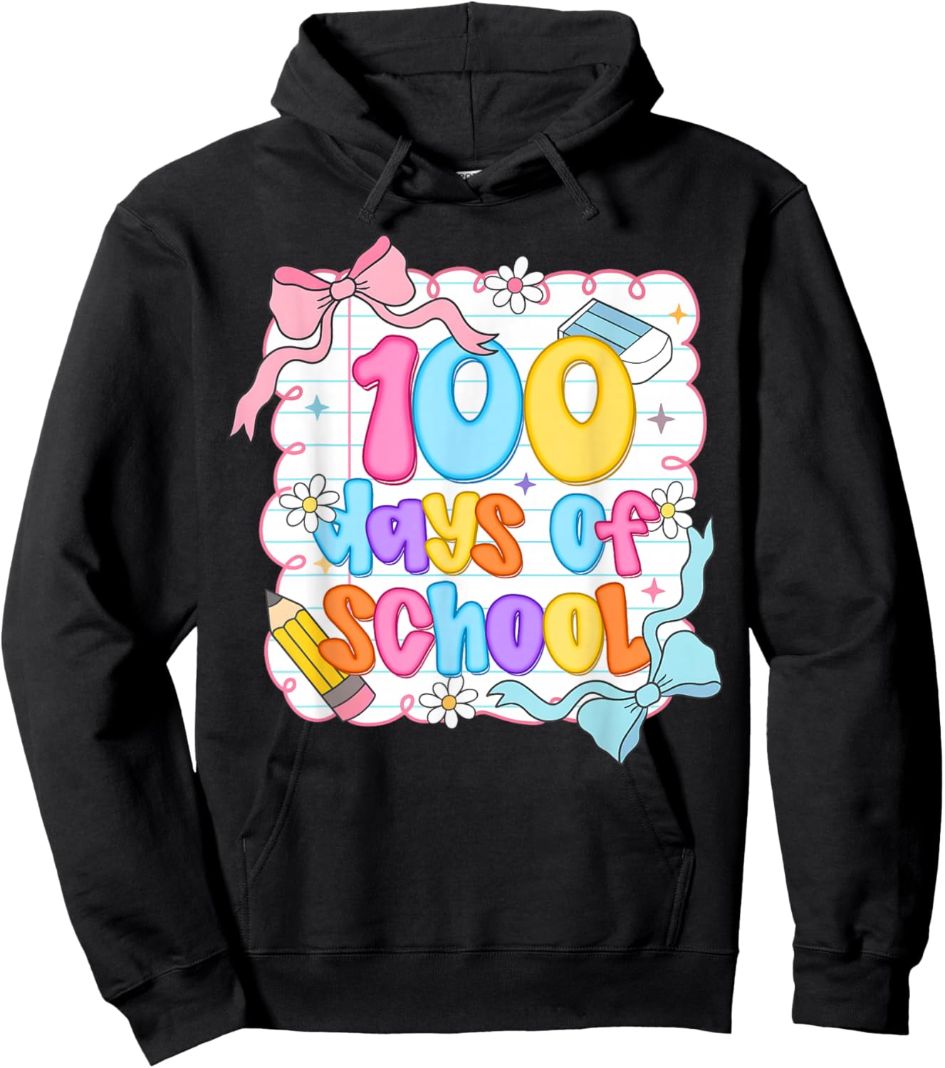 Preppy 100th Day of School 100 Days Teacher Kid Coquette Bow Hoodie - Hoodie | Black