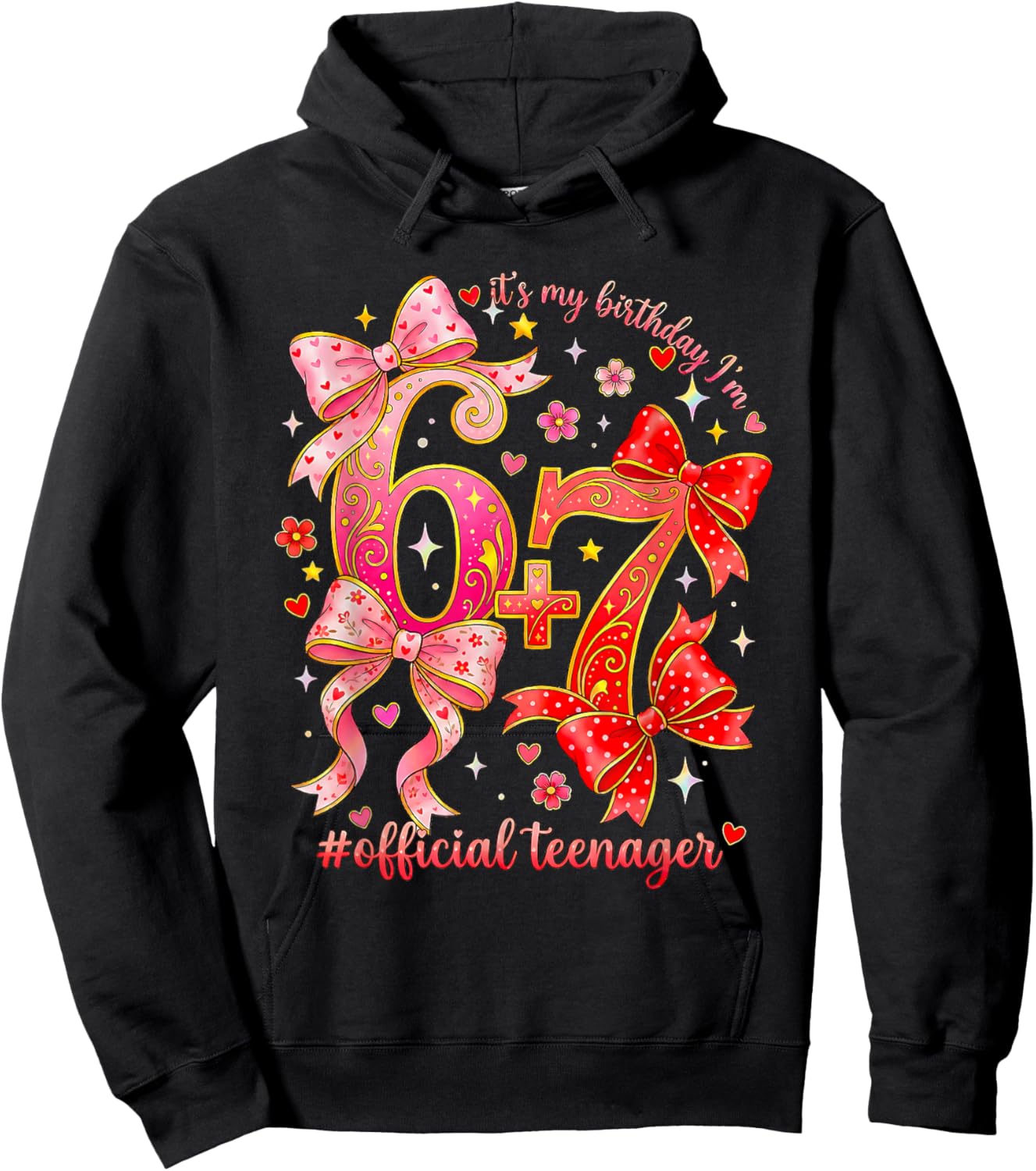 13th Birthday Coquette Bow Official Teenager 13 yr Old Girl Hoodie - Hoodie | Black