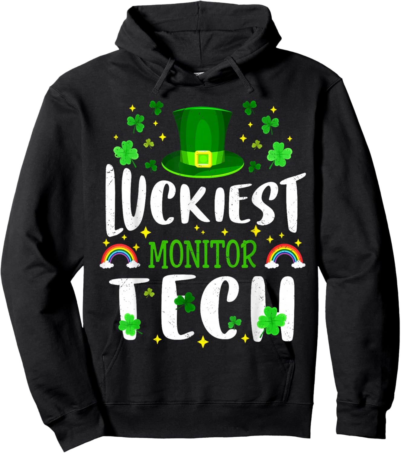 Luckiest Monitor Tech St Patricks Day Leprechaun Hoodie - Hoodie | Black