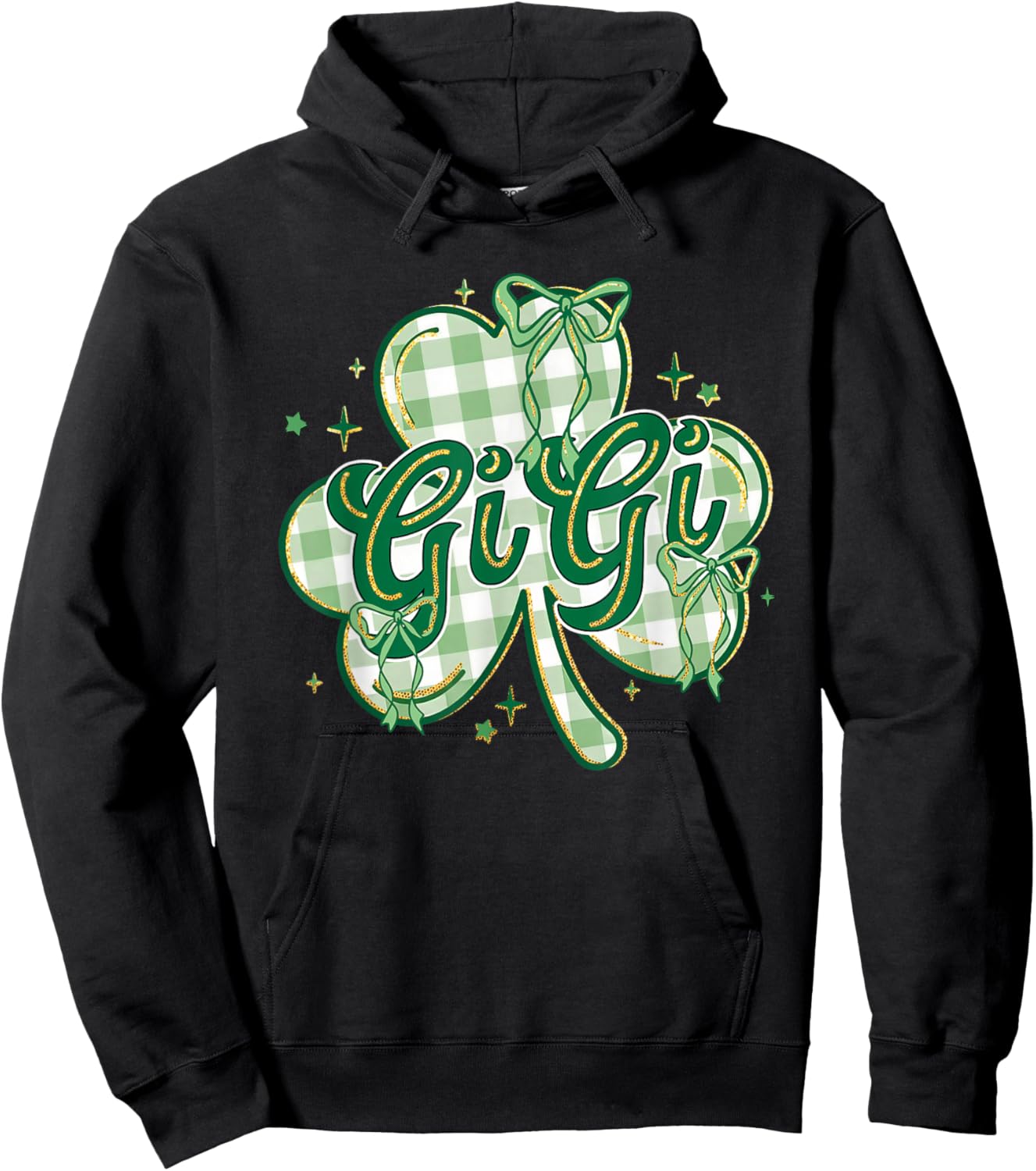 Lucky Gigi St Patricks Day Grandma Coquette Bow Shamrock Hoodie - Hoodie | Black