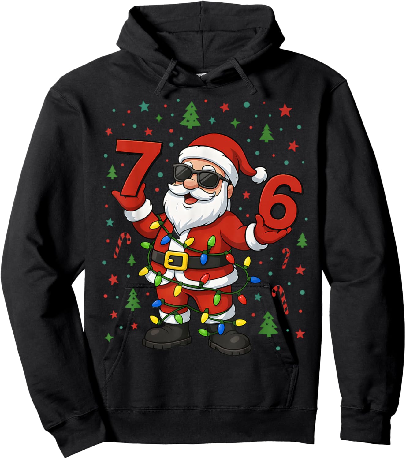 HUGvyn Christmas Santa Six Seven 6 7 Meme Genz Alpha Slang Hoodie - Hoodie | Black