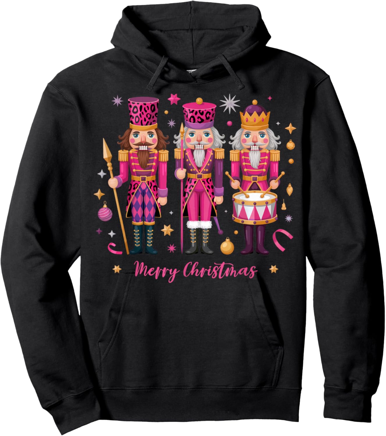 Pink Leopard Nutcracker Christmas Matching Family Men Women Hoodie - Hoodie | Black