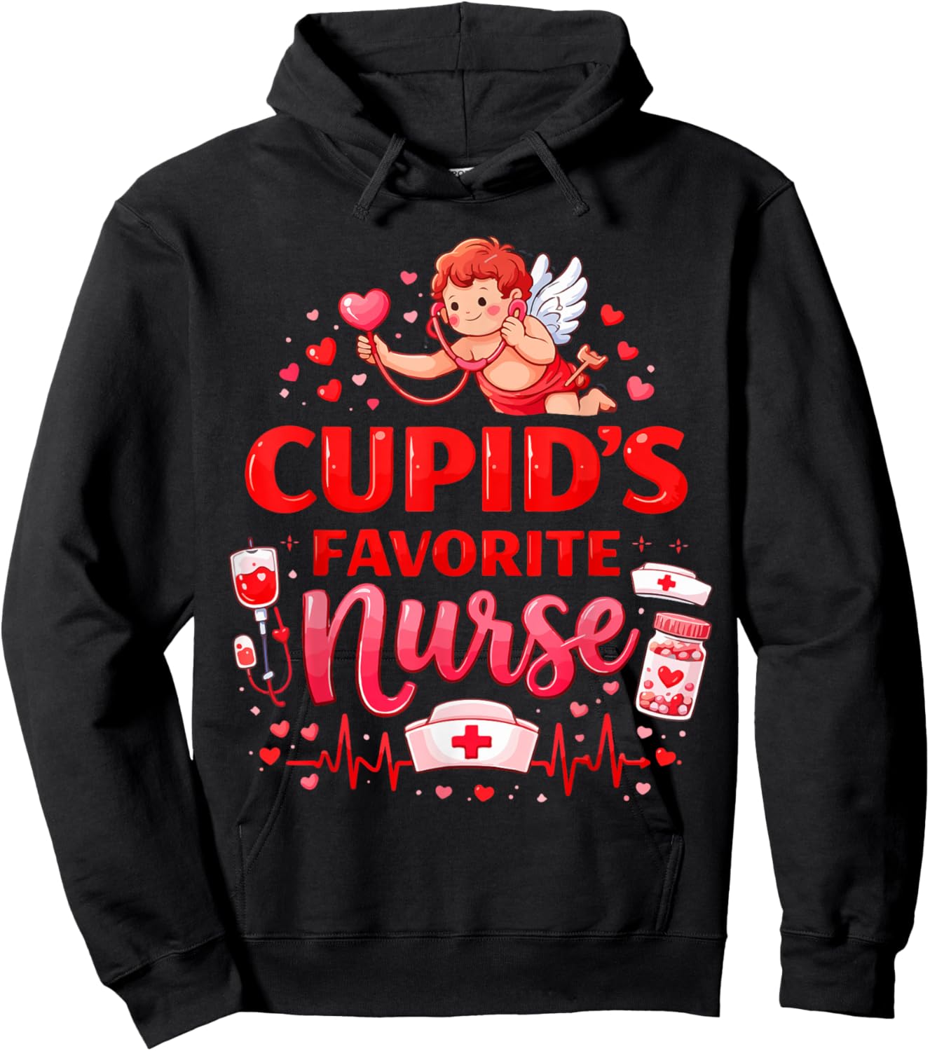 Women's Valentine Cupid’s Favorite Nurse ER Heart Girl Women Hoodie - Hoodie | Black
