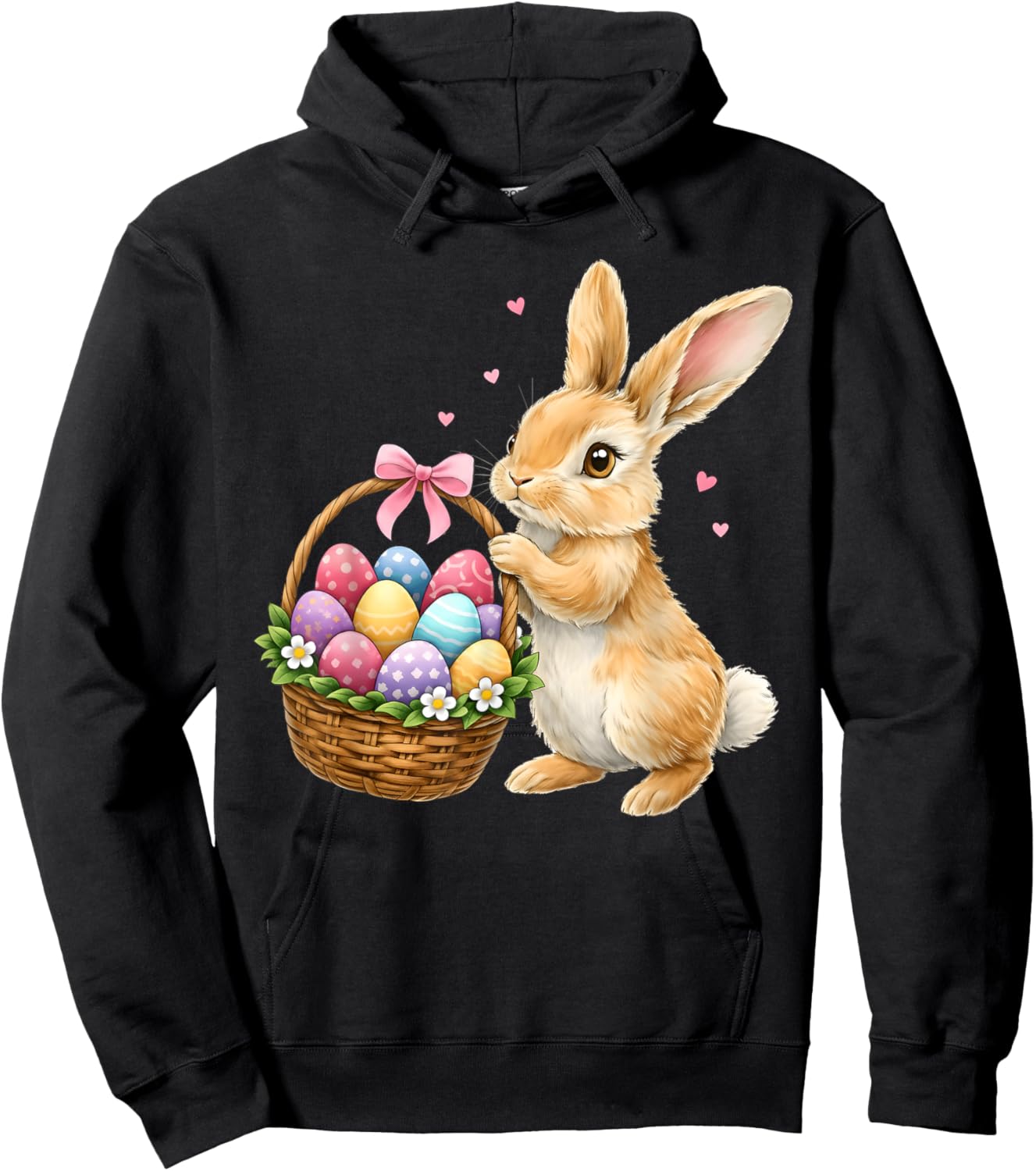 Happy Easter Bunny Eggs Basket Cute Rabbit Men Women Kids Hoodie - Hoodie | Black