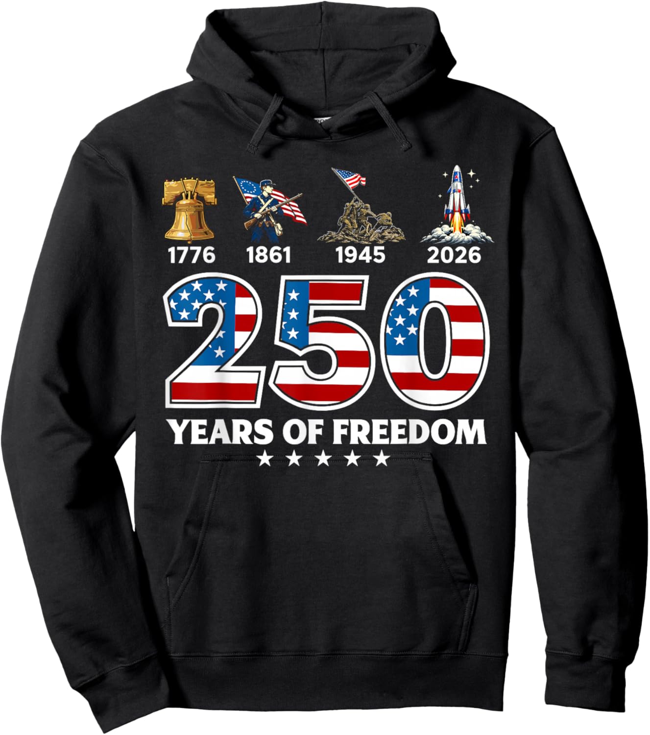 250 Years of Freedom 1776 2026 USA Freedom History Hoodie - Hoodie | Black
