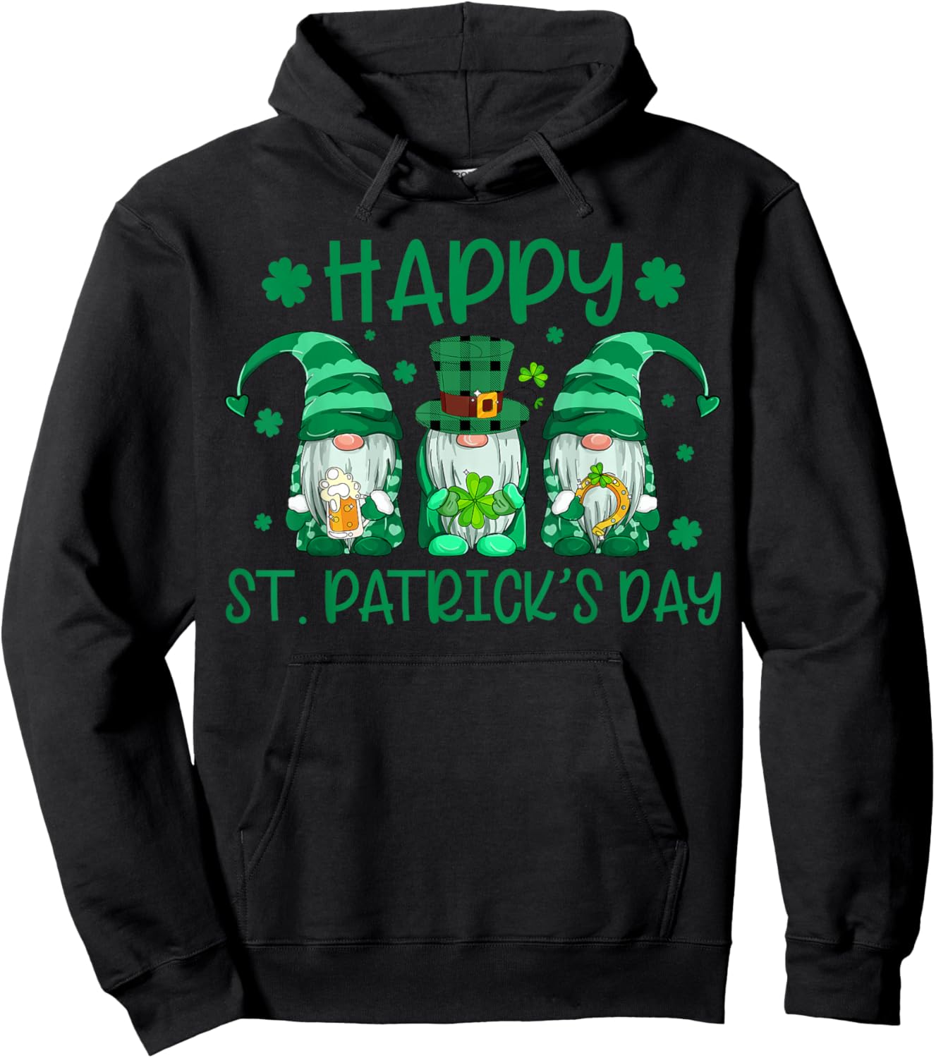 Happy St Patricks Day Gnome Shamrock Irish Lucky Green Fun Hoodie - Hoodie | Black