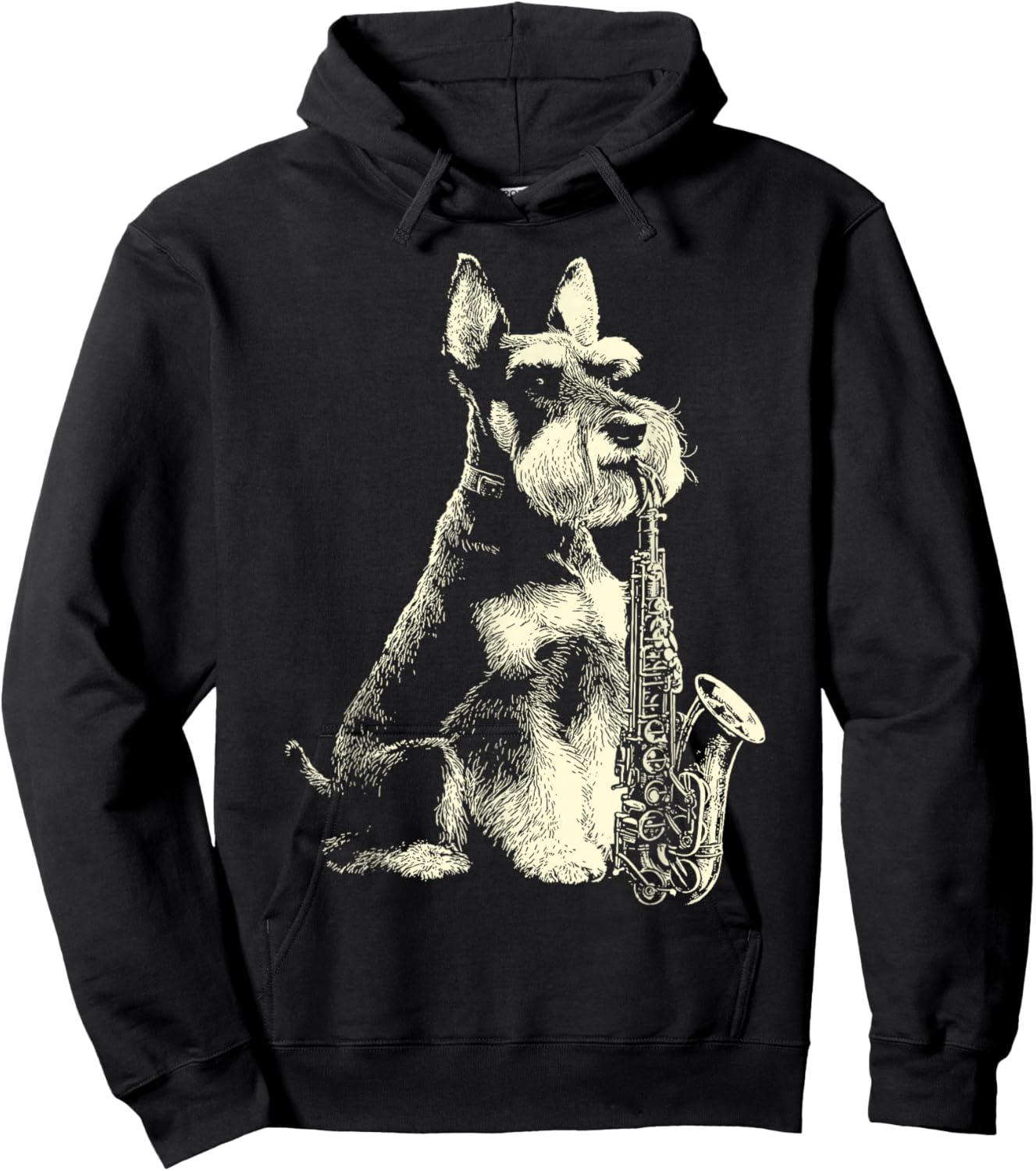 Schnauzer Playing Saxophone Player Funny Jazz Musician Dog Hoodie - Hoodie | Black
