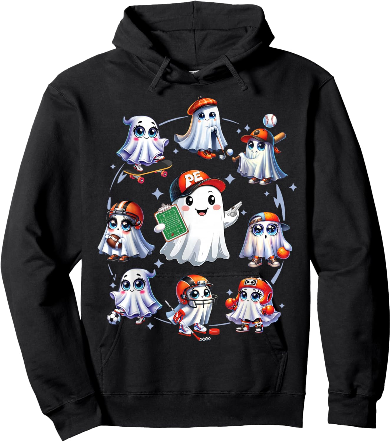 Halloween PE Teacher Ghost Playing Sports Physical Education Hoodie - Hoodie | Black