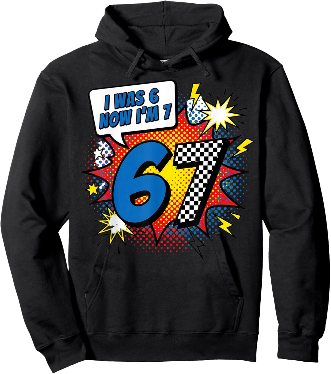 Six Seven Meme 7 Year Old Birthday Shirt was 6 Now I'm 7 Hoodie - Hoodie | Black