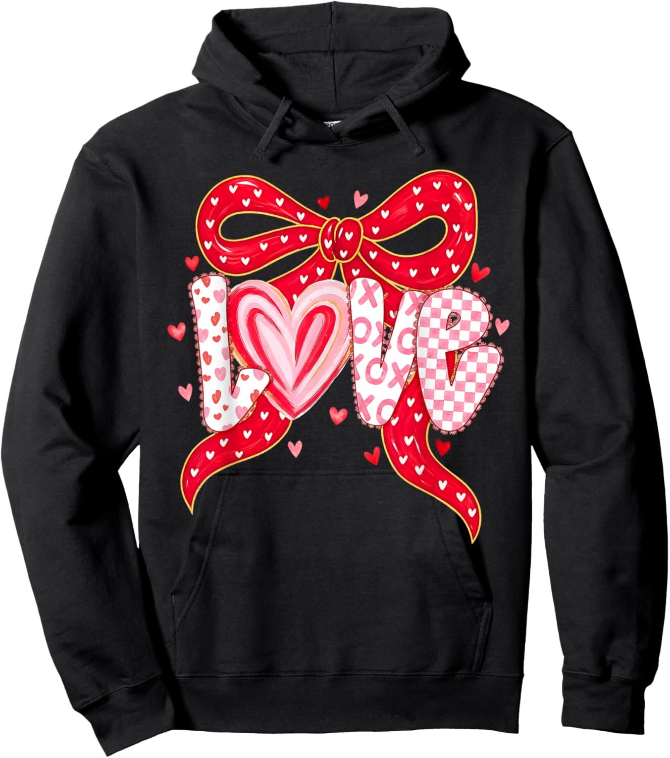 Happy Valentine Pink Coquette Bow Love Women Girls Kids Hoodie - Hoodie | Black