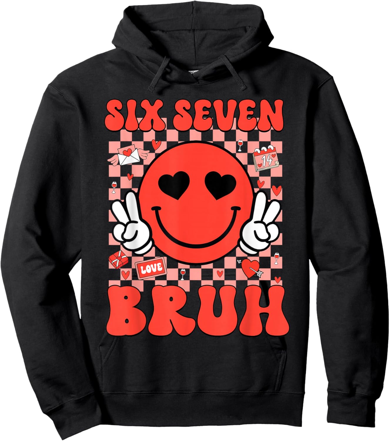 67 Meme Six Seven 6 7 Bruh Valentine Heart Boys Girls Kids Hoodie - Hoodie | Black