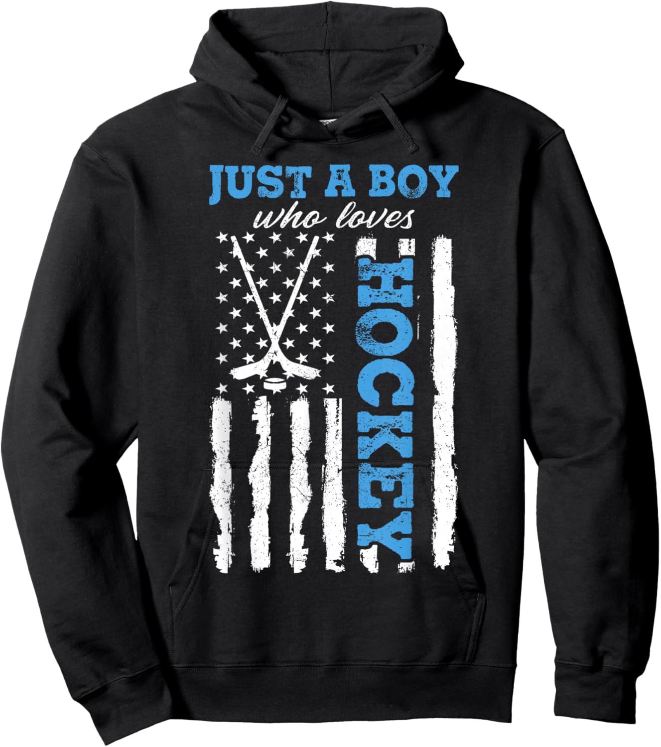 Just A Boy Who Loves Hockey USA Flag Ice Hockey Boys Kids Hoodie - Hoodie | Black