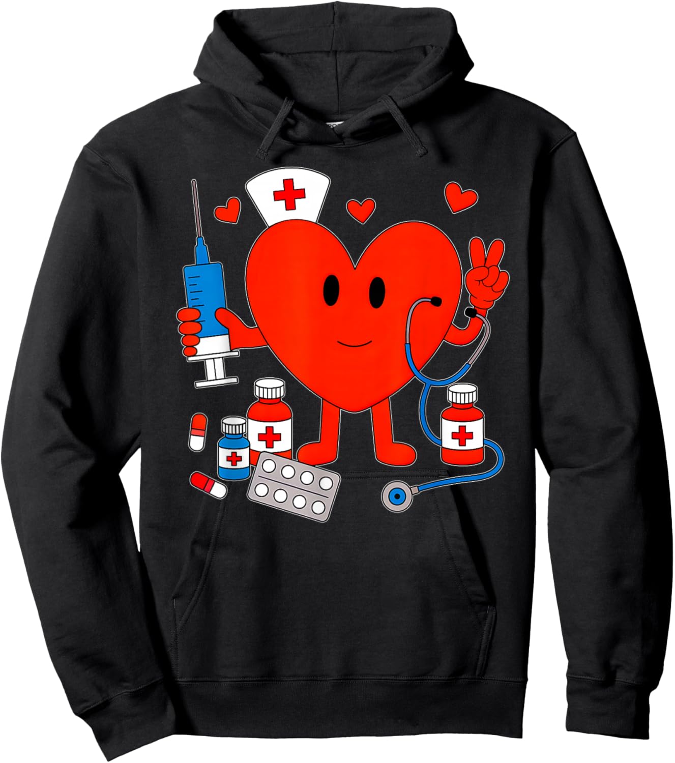 Valentines Day Nurse Heart Nursing Scrub Top Girls Women Hoodie - Hoodie | Black