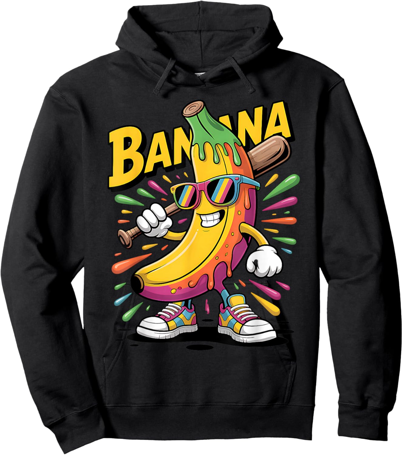 Funny Banana Baseball Cartoon Cool Sports Kids Teens Hoodie - Hoodie | Black