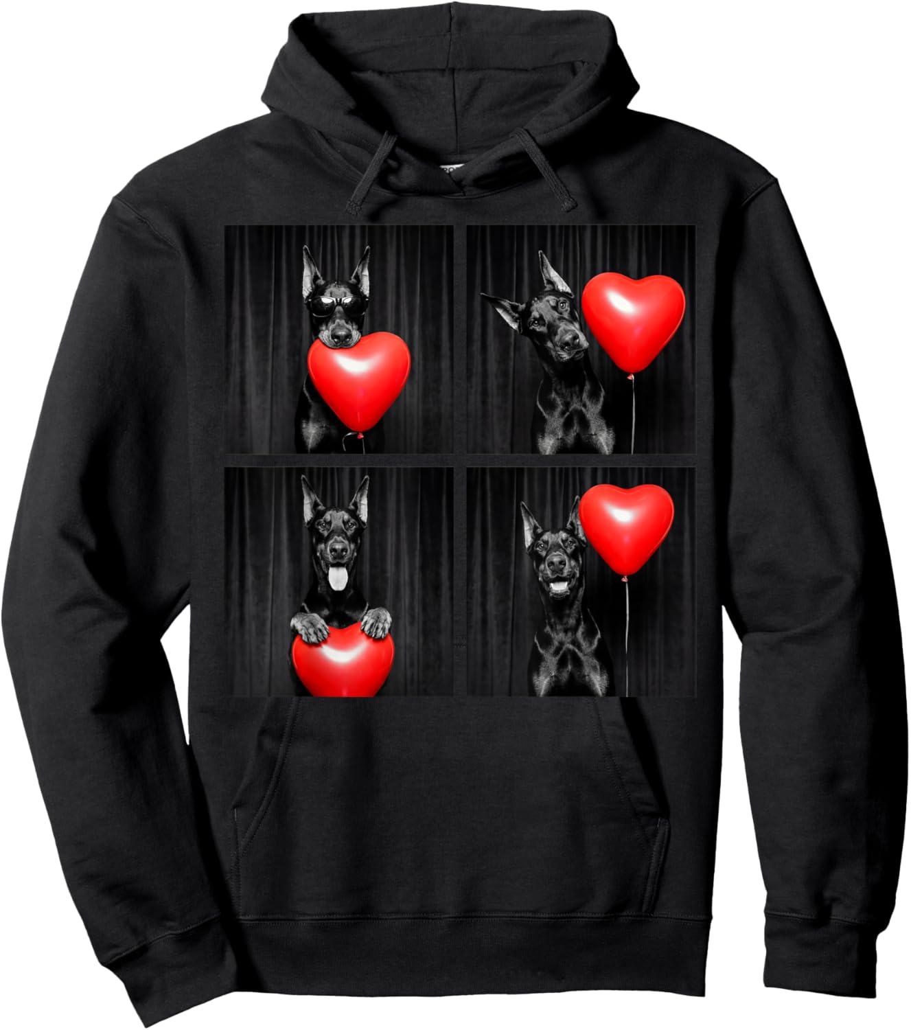 Funny Doberman Photobooth Dog Lover Design Valentines Hoodie - Hoodie | Black