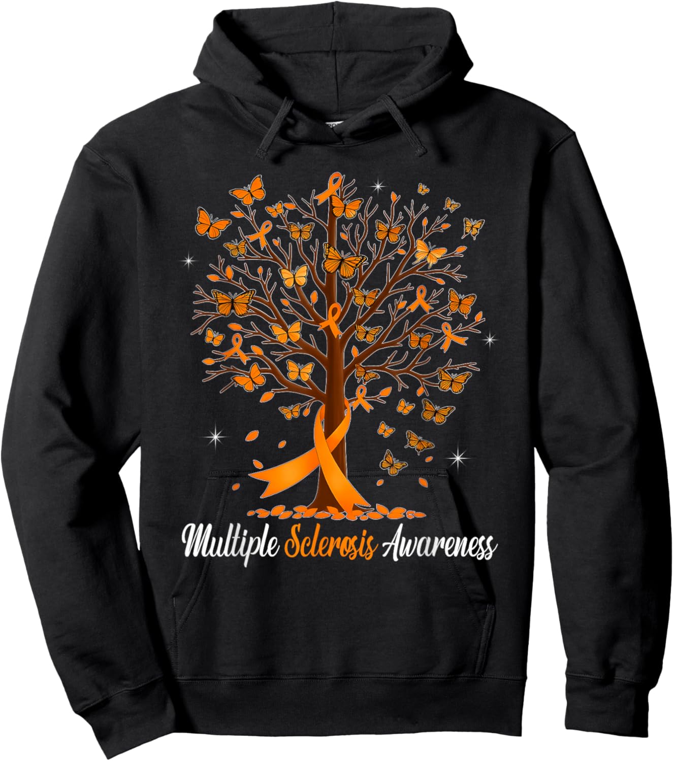 Multiple Sclerosis Awareness Butterfly Orange Ribbon Hoodie - Hoodie | Black