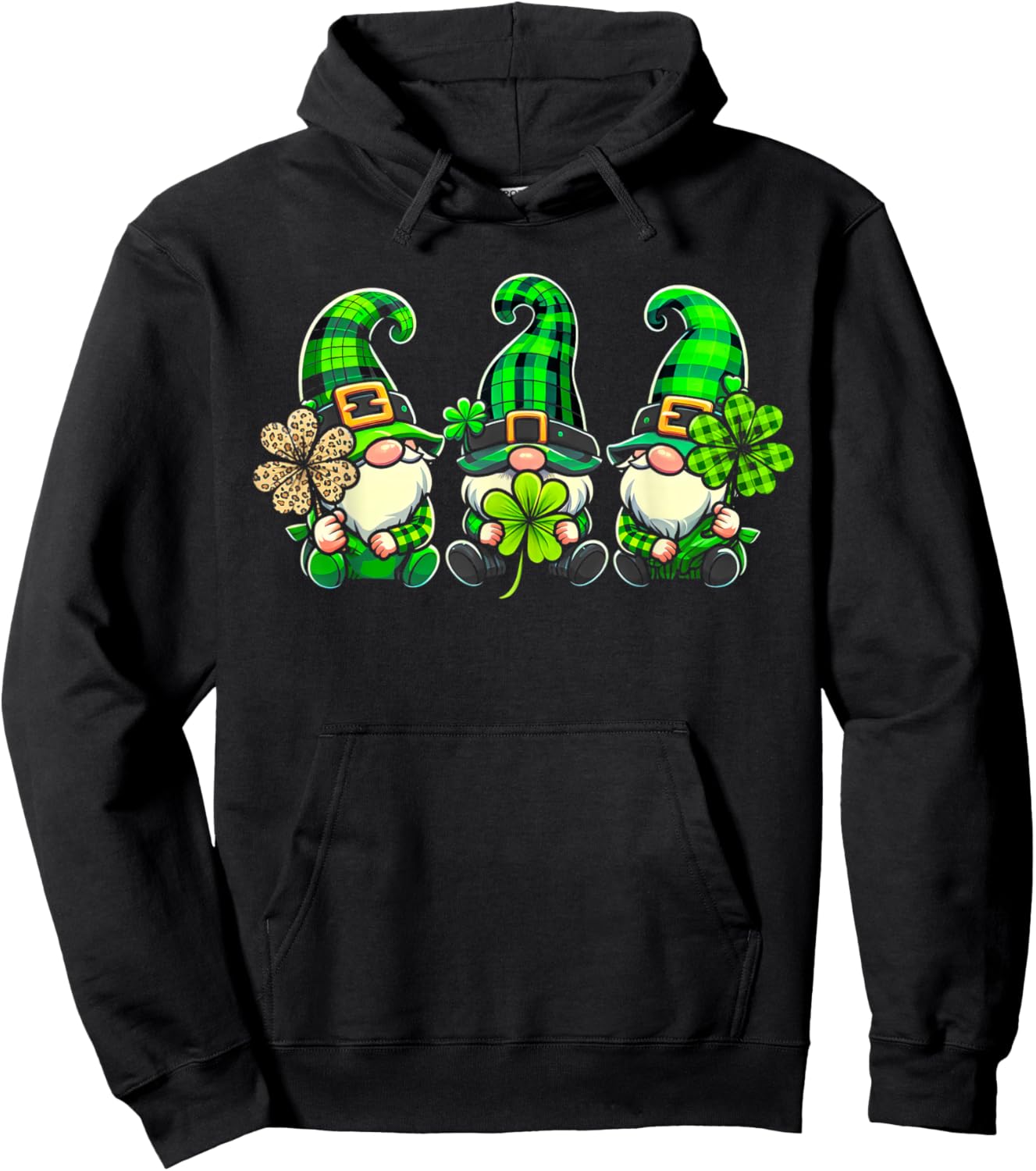 St Patricks Day Gnomes Shamrock Saint Pattys Girls Women Hoodie - Hoodie | Black