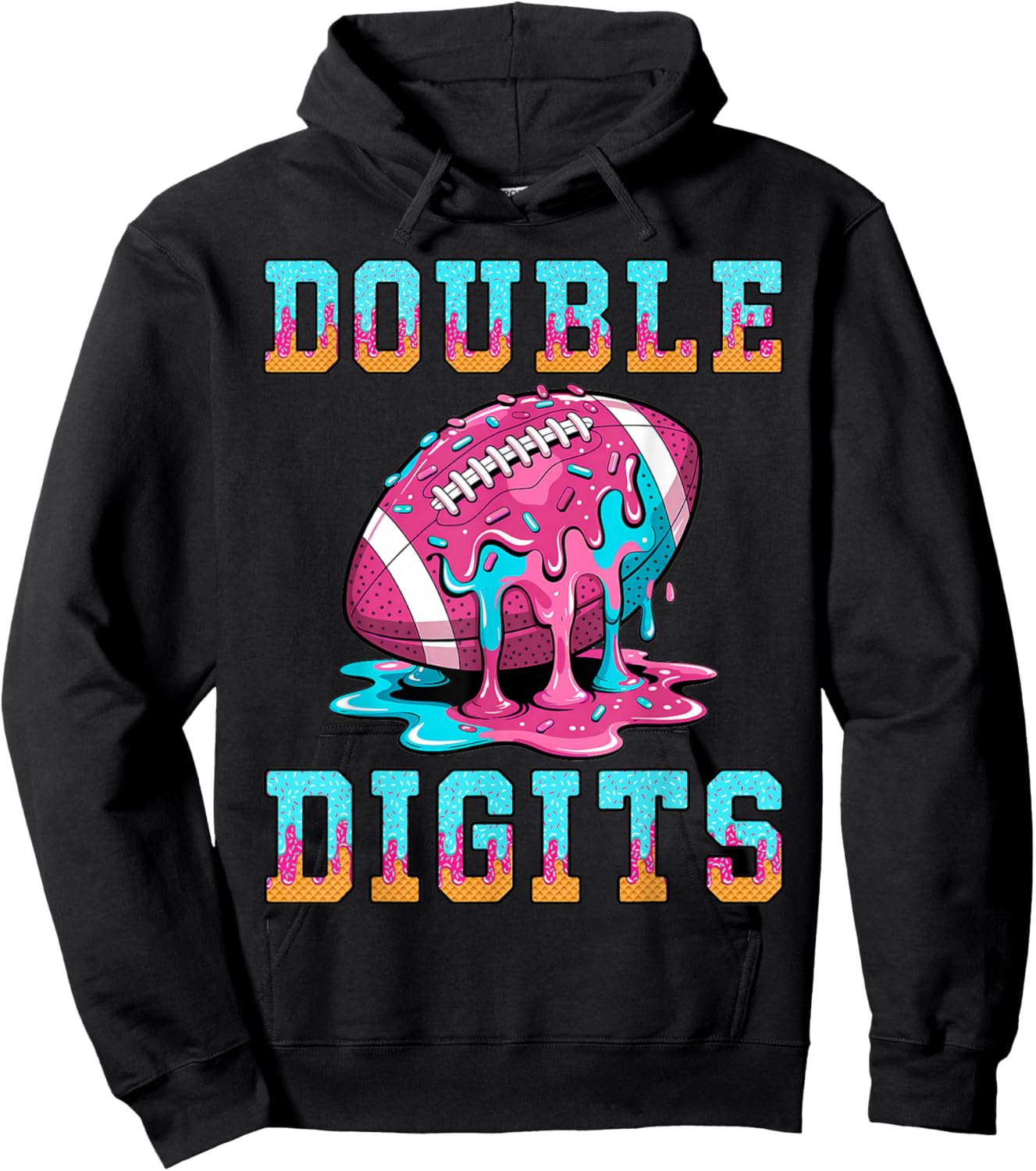 Football 10th Birthday Shirt Double Digits Ice Cream Drip Hoodie - Hoodie | Black