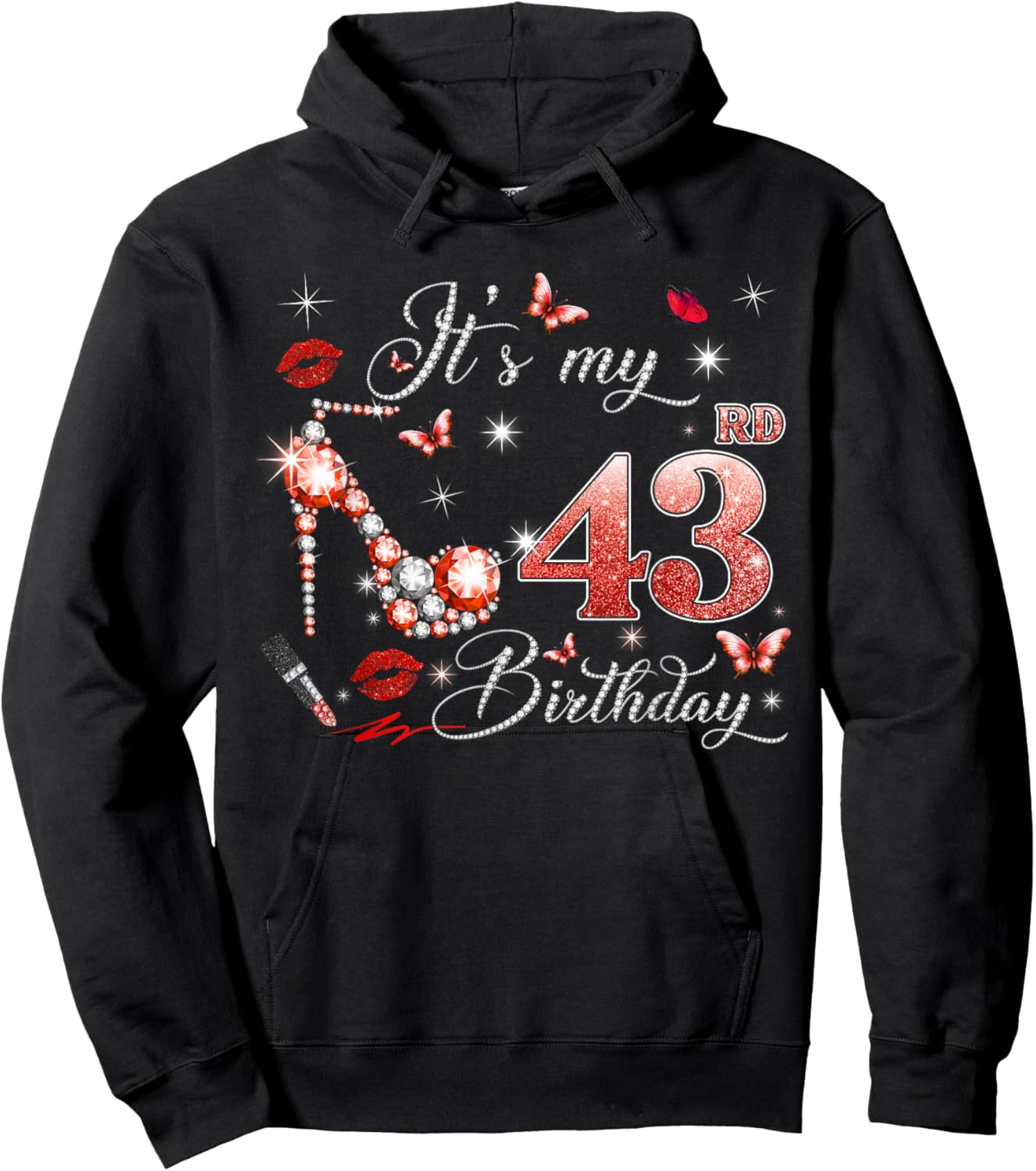 It’s My 43rd Birthday Pink 43 Years Old Birthday Queen Party Hoodie - Hoodie | Black