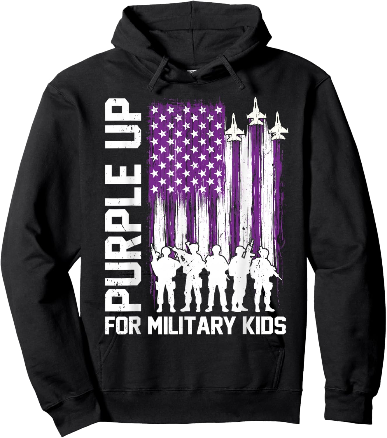 Purple Up for Military Kids USA Flag Military Child Month Hoodie - Hoodie | Black