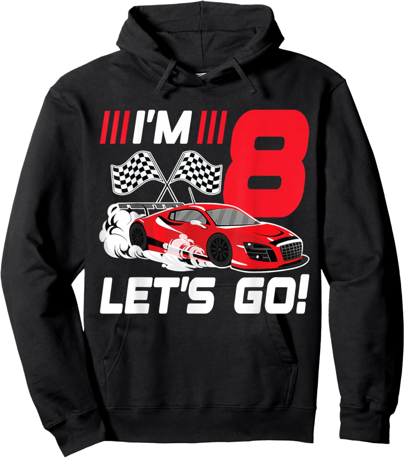 8 Year Old Race Car 8th Birthday Racecar Racing Boy Hoodie - Hoodie | Black