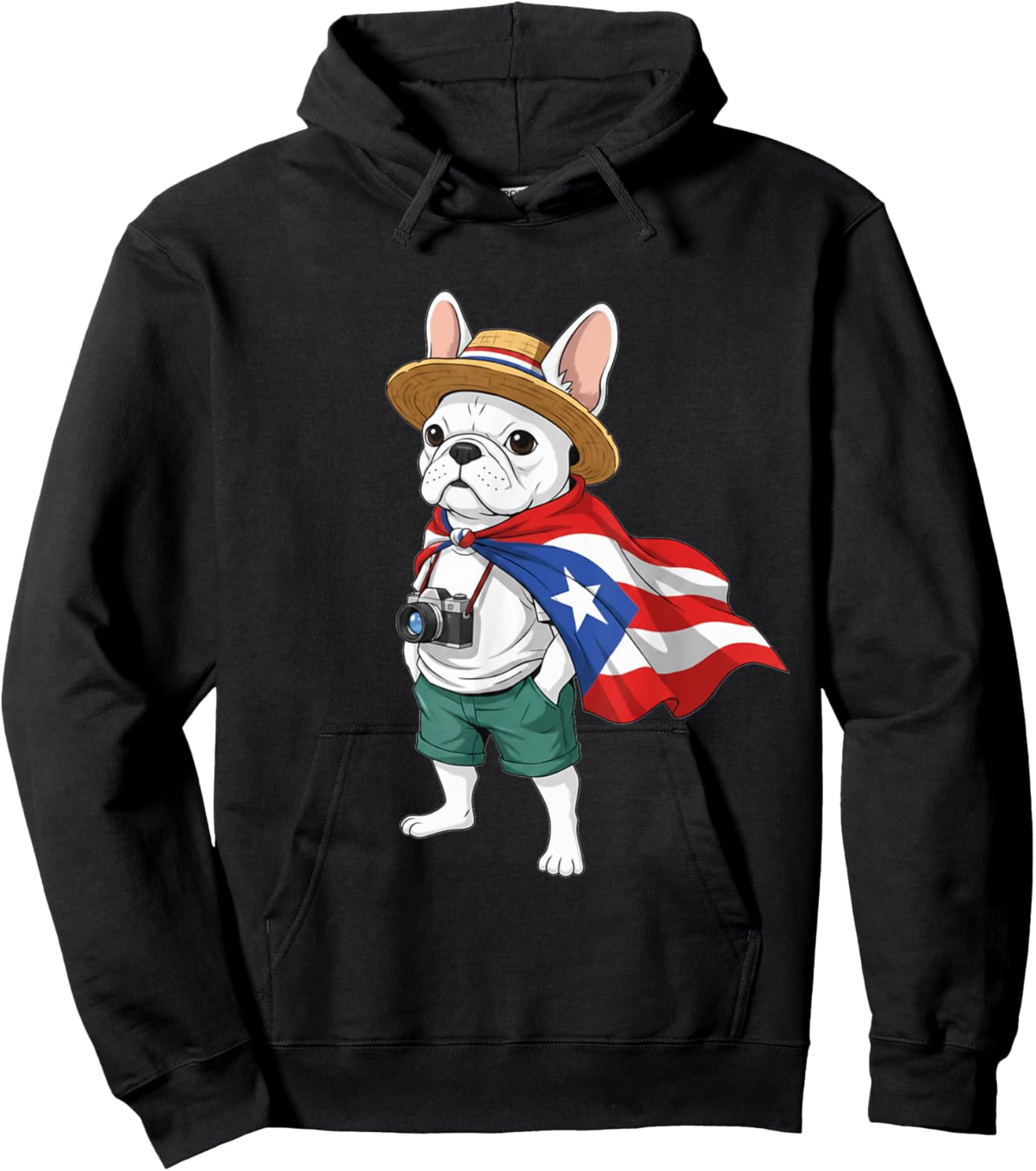 French Bulldog Puerto Rico Flag Rican Taino Boricua Kids Hoodie - Hoodie | Black