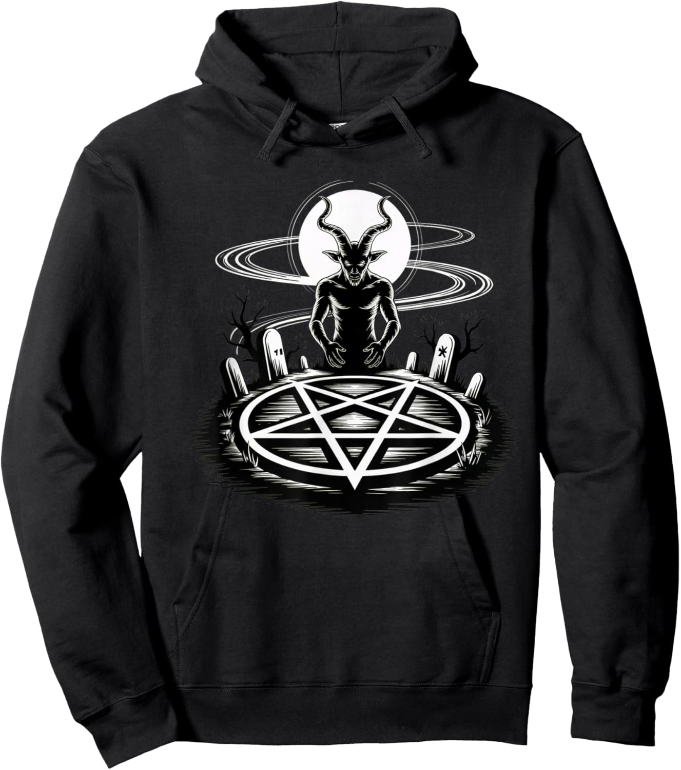 Baphomet Graveyard Ritual Pentagram Design Satanic and Satan Hoodie - Hoodie | Black