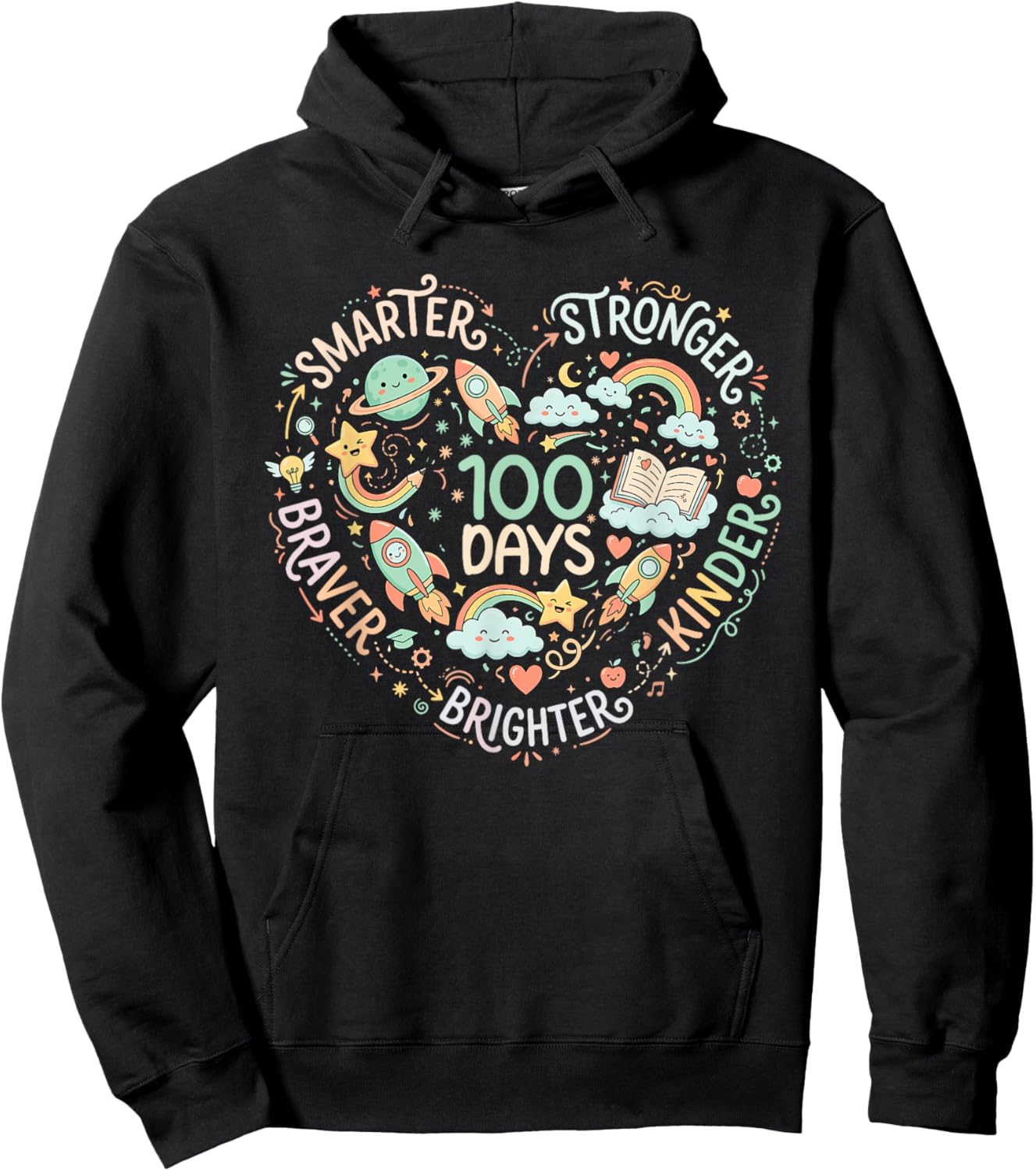 Happy 100 Days of School 100th Day of School Kids Boys Girls Hoodie - Hoodie | Black