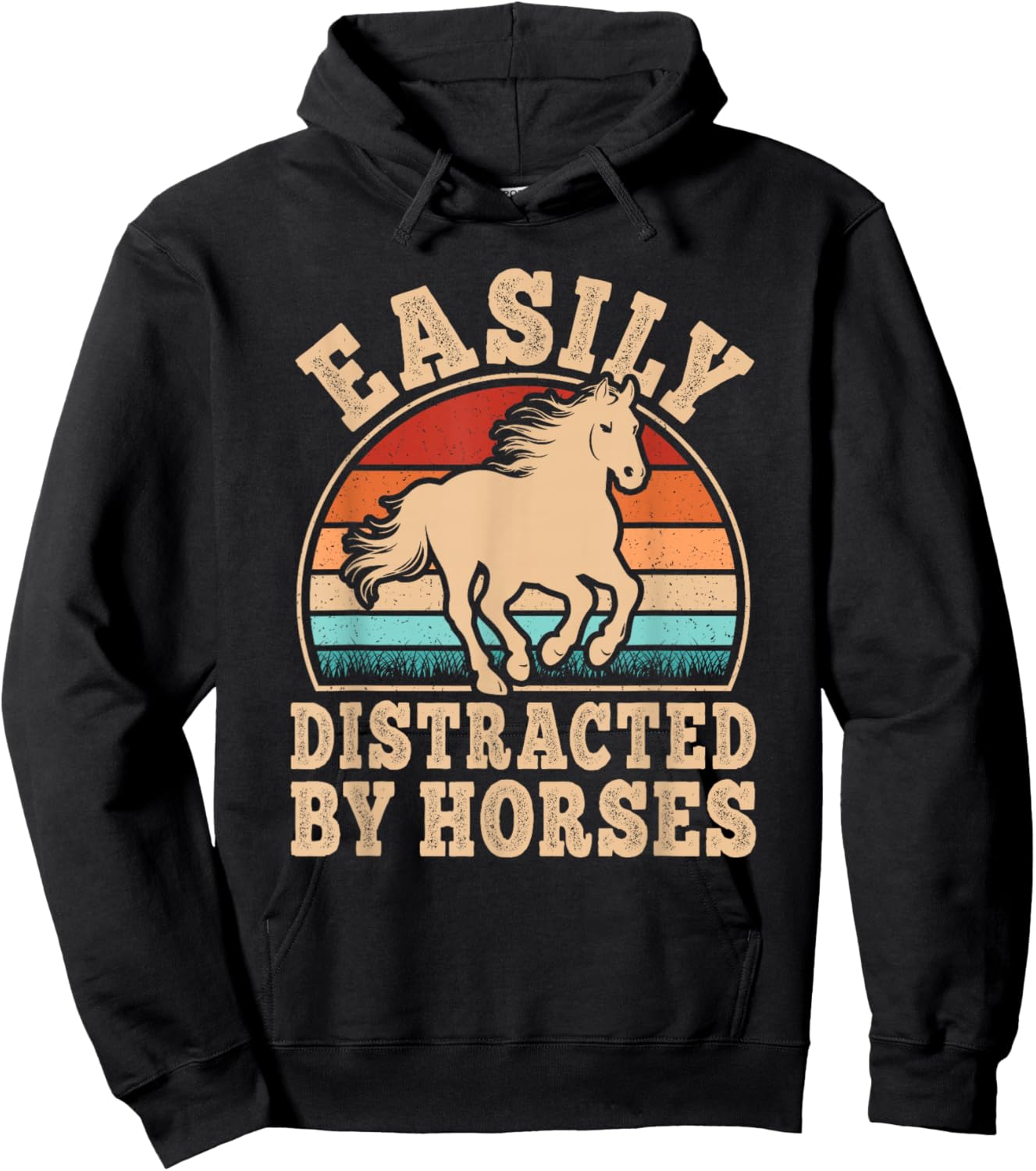 Easily Distracted by Horses Retro Horseback Riding Men Women Hoodie - Hoodie | Black