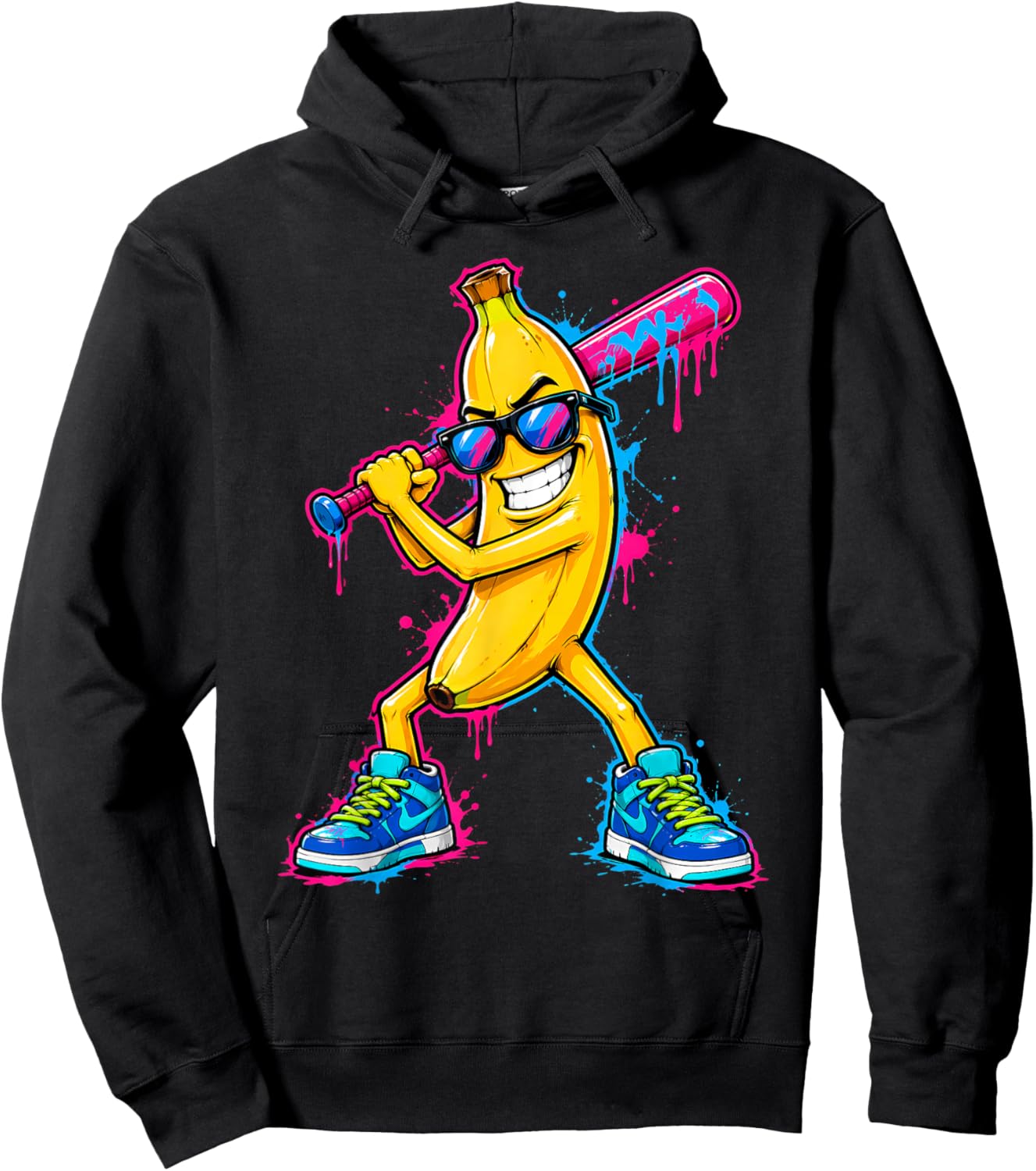 Banana Funny Baseball Drip Ice Cream Kids Youth Boys Girls Hoodie - Hoodie | Black