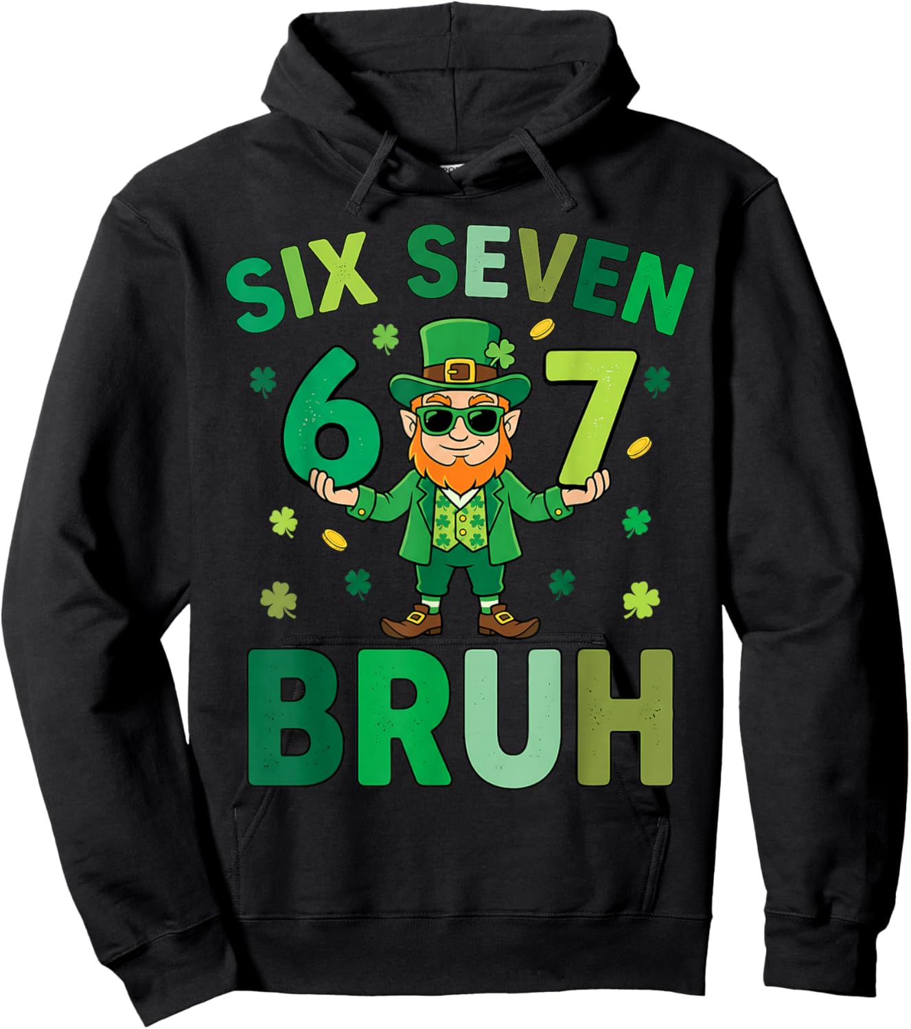 Six Seven Bruh Leprechaun 67 Meme St Patrick's Day Kids Boys Hoodie - Hoodie | Black