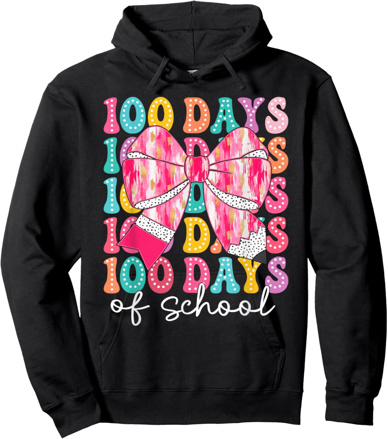 100 Days of School 100th Day Coquette Bow Girls Teacher Hoodie - Hoodie | Black