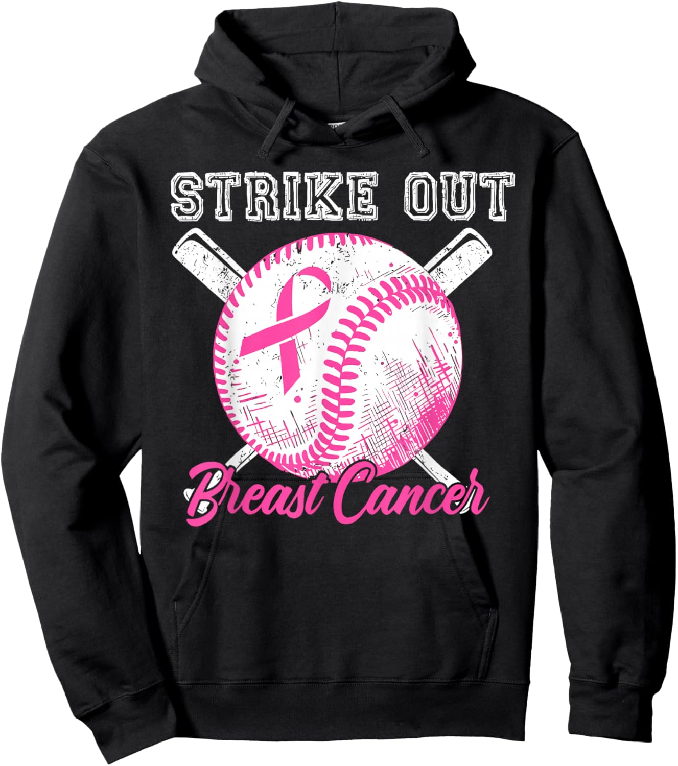 Baseball Strike Out Breast Cancer Awareness Pink Warrior Hoodie - Hoodie | Black