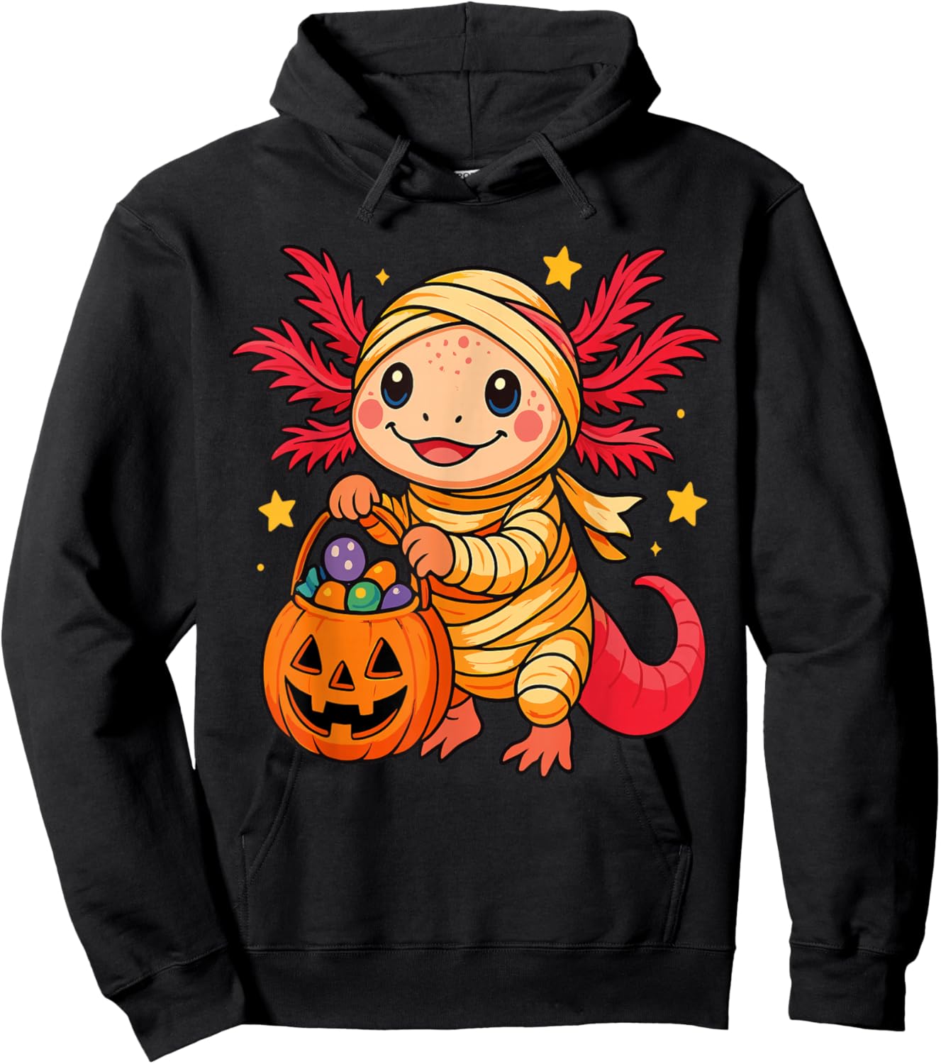 Cute Axolotl Mummy Spooky Halloween Candy Pumpkin Axolotl Hoodie - Hoodie | Black