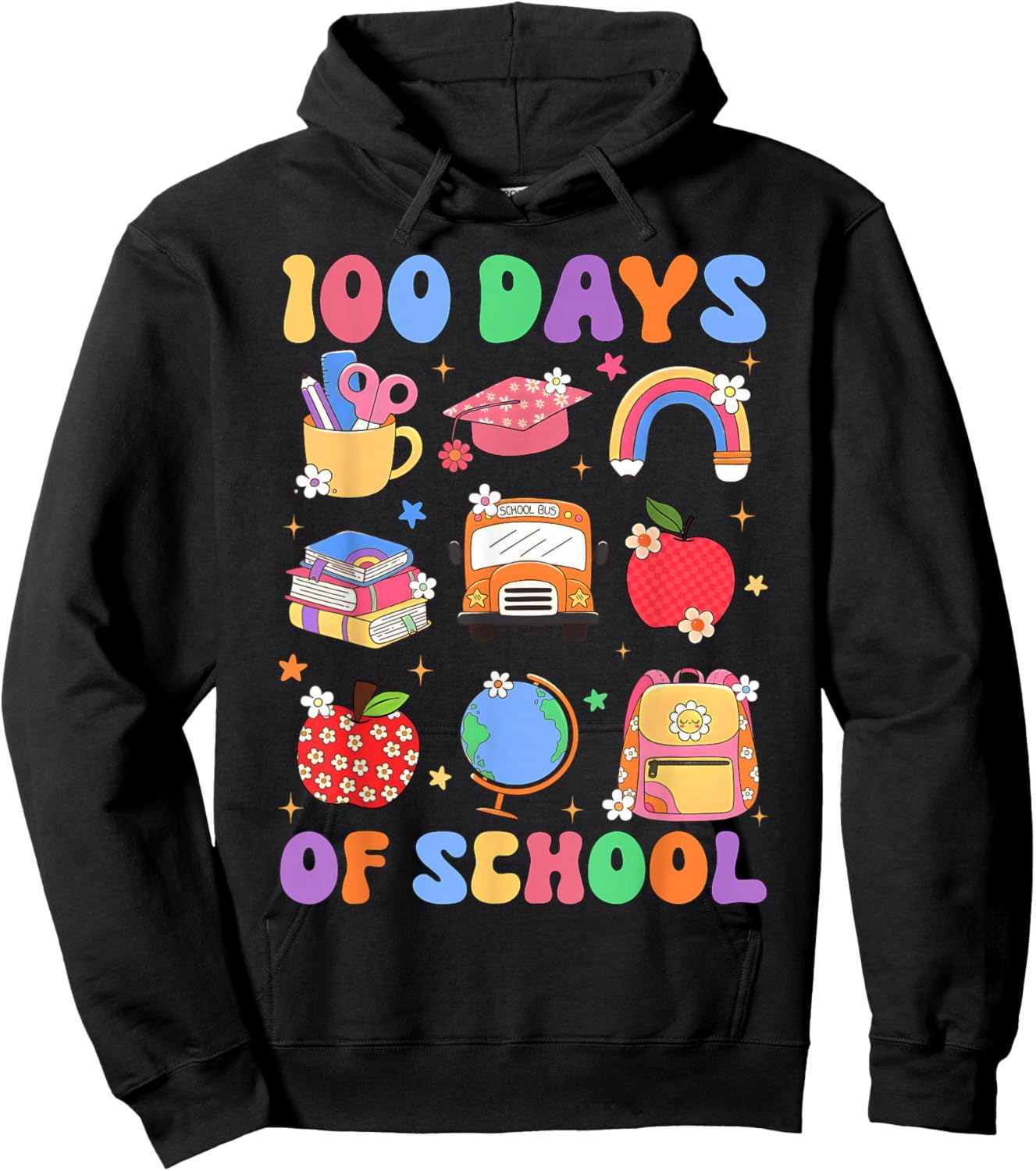 Happy 100 Days of School Cute Pencil Apple Boy Girl Teacher Hoodie - Hoodie | Black