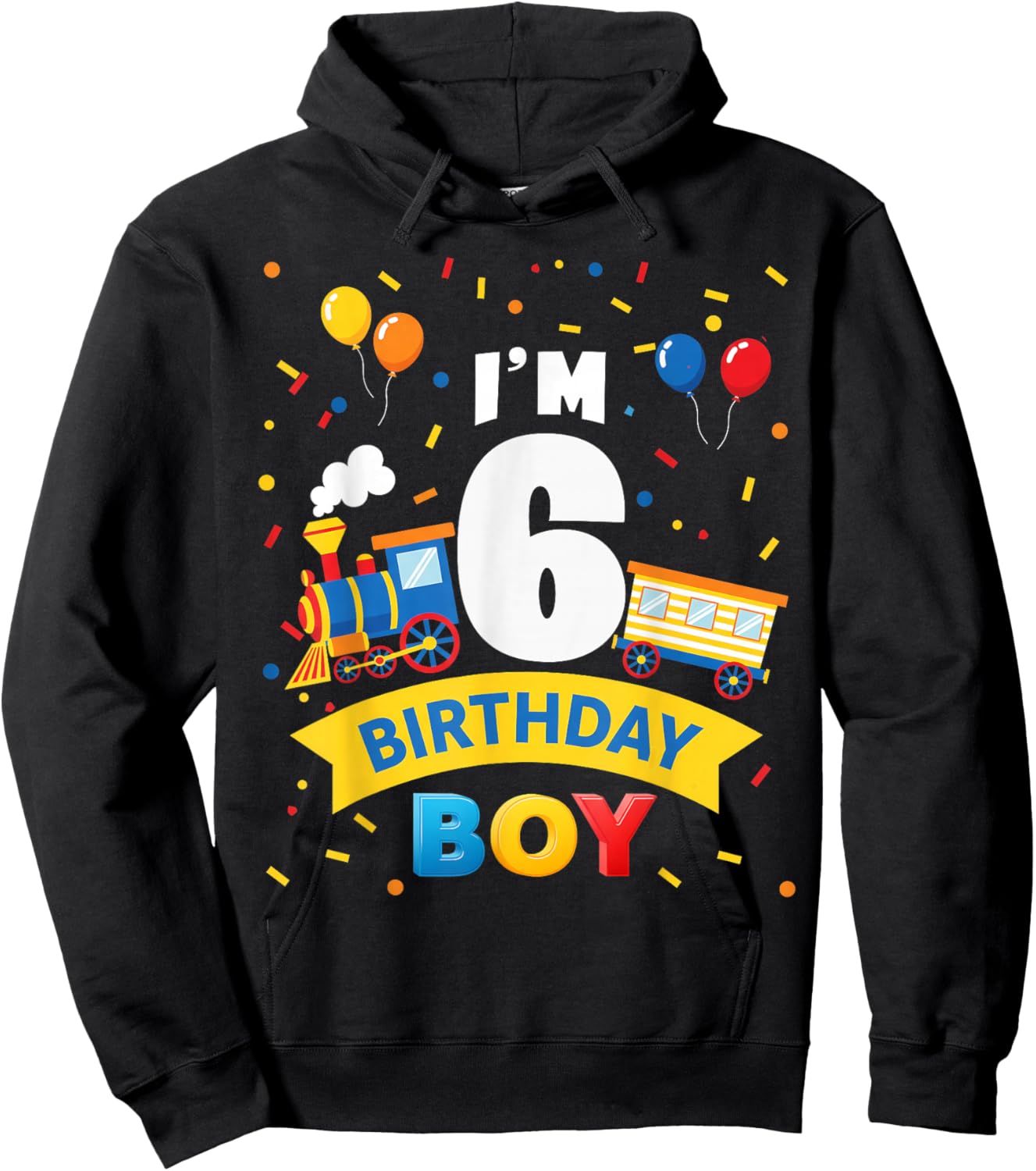 Kids 6th Birthday Boy Train Six 6 Year Old Birthday Boys Hoodie - Hoodie | Black